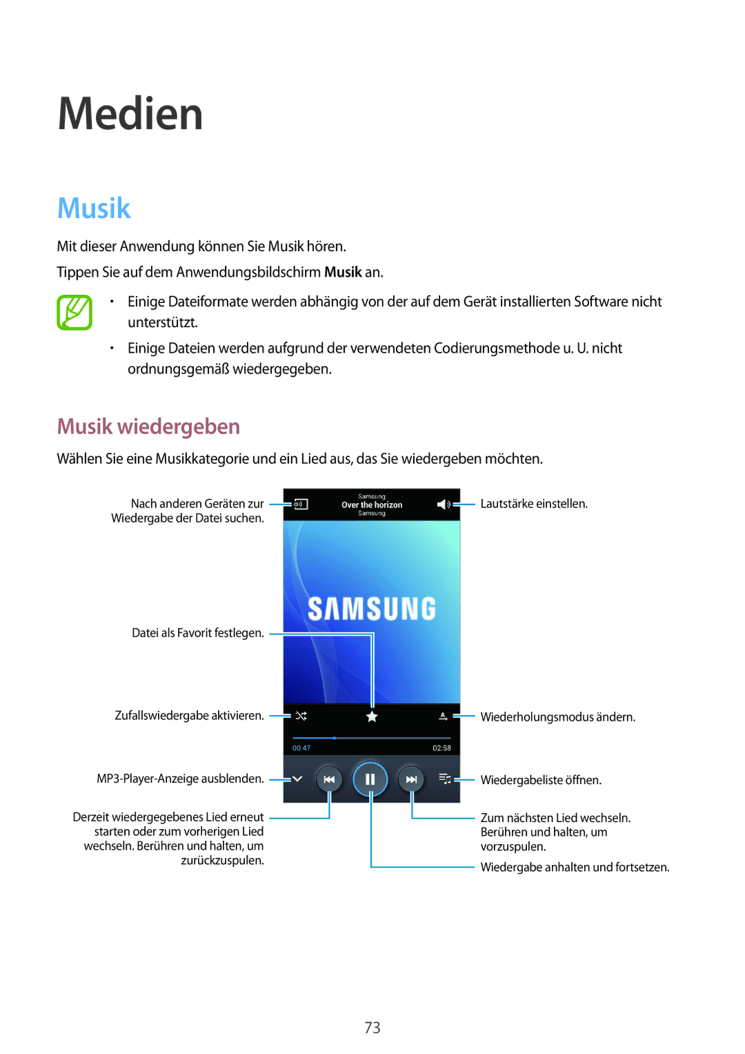 Samsung GT-I9301OKIDRE, GT2I9301MBIDBT, GT-I9301MBZXEO, GT-I9301MBZSEB, GT-I9301MBIDTM manual Medien, Musik wiedergeben 