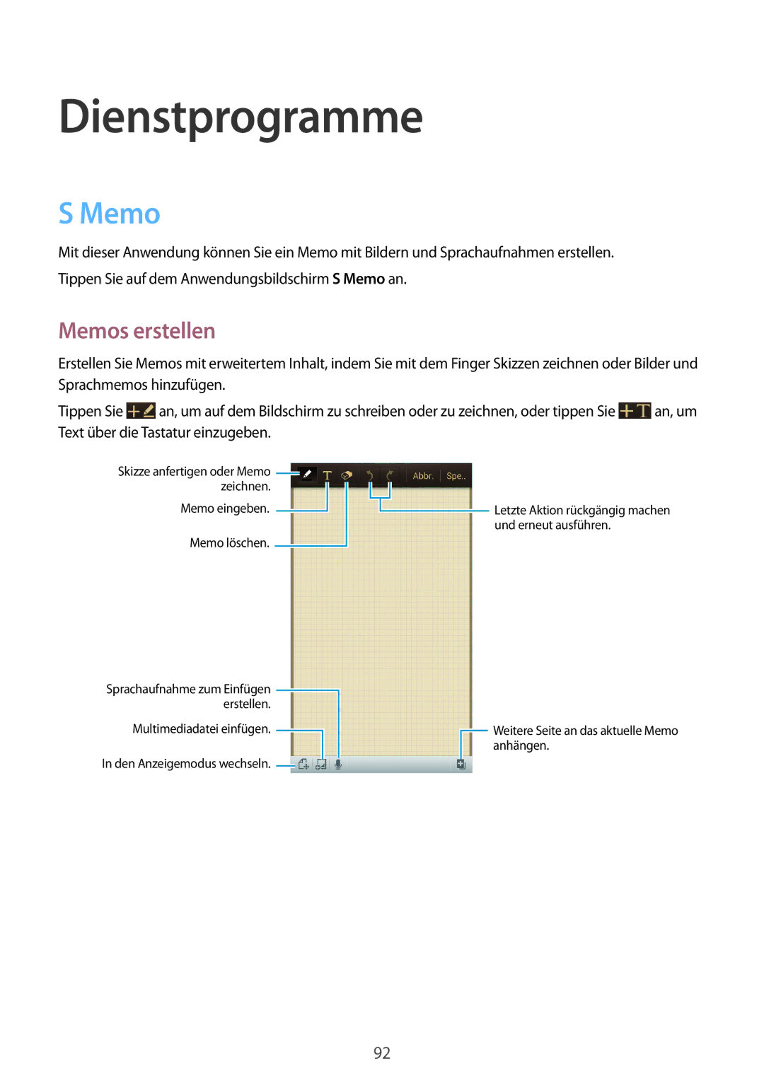 Samsung GT-I9301MBZSEB, GT2I9301MBIDBT, GT-I9301MBZXEO, GT-I9301MBIDTM, GT-I9301OKIATO Dienstprogramme, Memos erstellen 