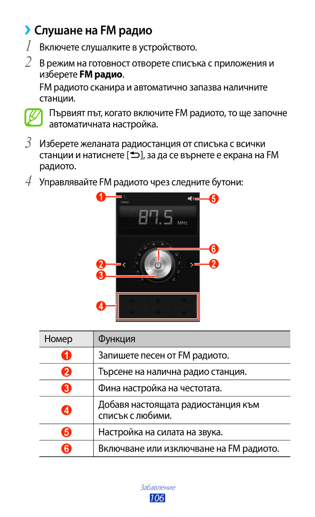 Samsung GT2N7000RWAMTL, GT2N7000ZBAGBL, GT-N7000ZBAGBL, GT-N7000RWAGBL, GT-N7000RWABGL manual ››Слушане на FM радио, 106 