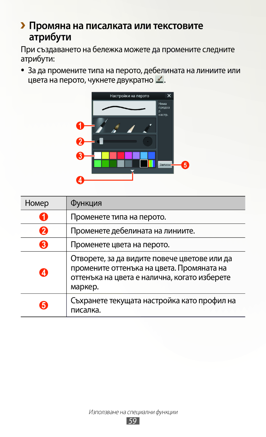 Samsung GT-N7000ZBABGL, GT2N7000ZBAGBL, GT-N7000ZBAGBL, GT-N7000RWAGBL manual ››Промяна на писалката или текстовите атрибути 