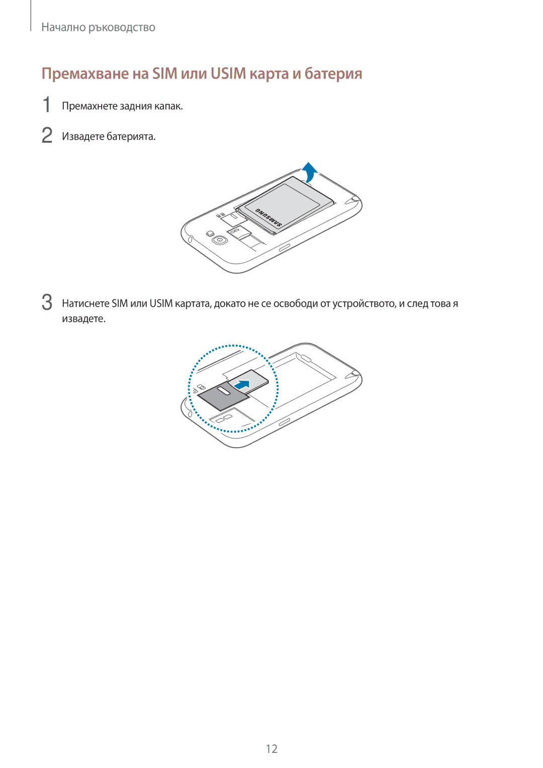 Samsung GT2N7100TADMTL, GT2N7100RWDBGL, GT-N7100TADCOA, GT-N7100TADBGL manual Премахване на SIM или Usim карта и батерия 