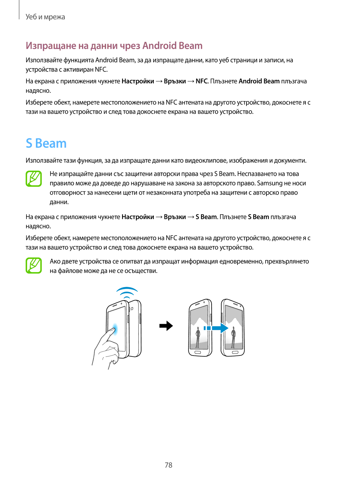 Samsung GT2N7100RWDVVT, GT2N7100RWDBGL, GT-N7100TADCOA, GT-N7100TADBGL manual Изпращане на данни чрез Android Beam 