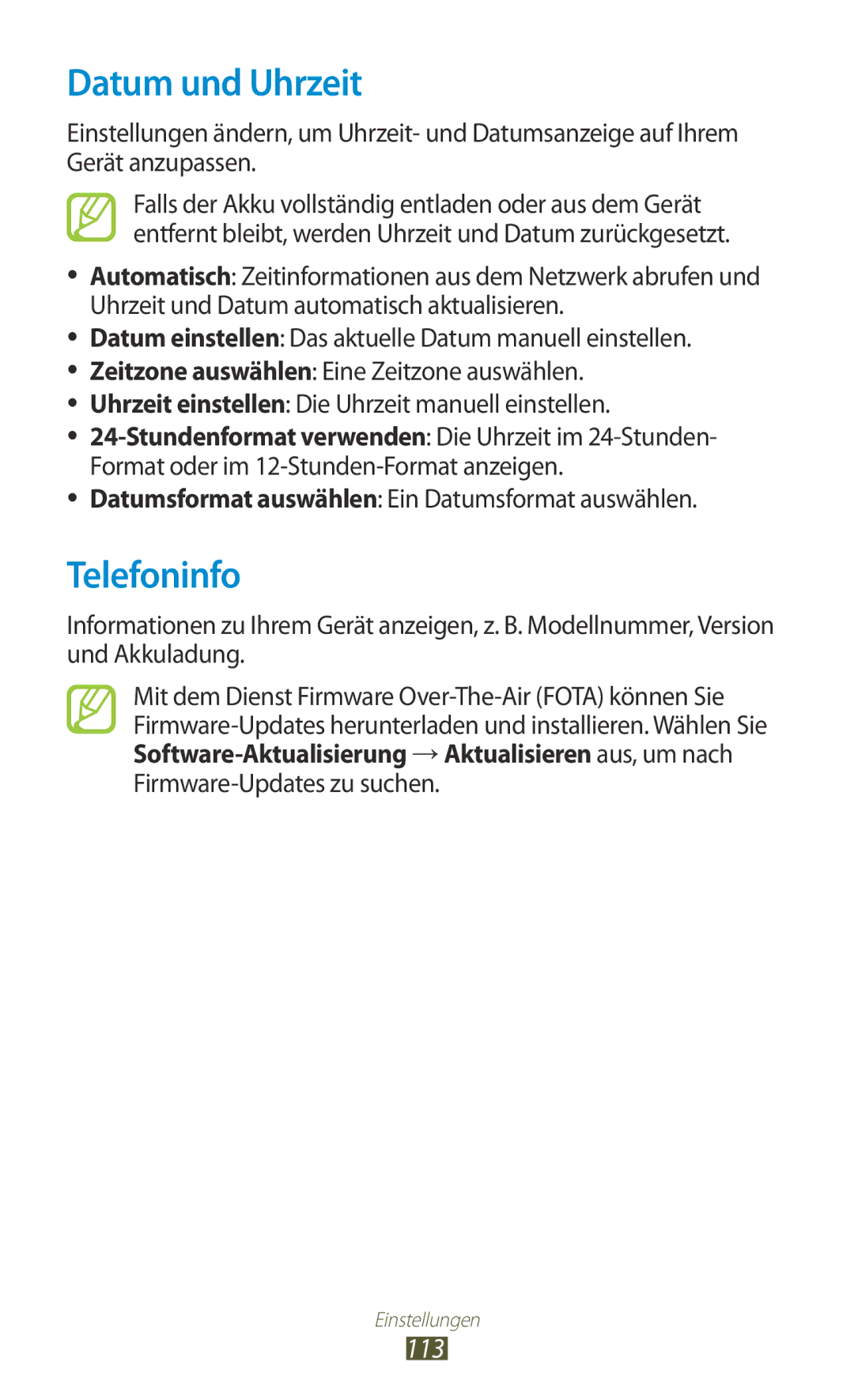 Samsung GT-S5300ZKAPLS, GT2S5300ZKADBT, GT-S5300ZKATUR, GT-S5300ZKAEUR, GT-S5300ZWADBT Datum und Uhrzeit, Telefoninfo, 113 