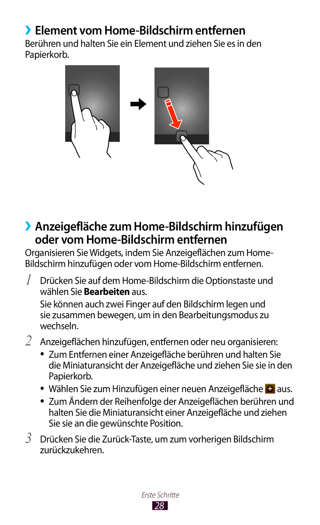 Samsung GT-S5300ZWADBT, GT2S5300ZKADBT, GT-S5300ZKAPLS, GT-S5300ZKATUR manual ››Element vom Home-Bildschirm entfernen 