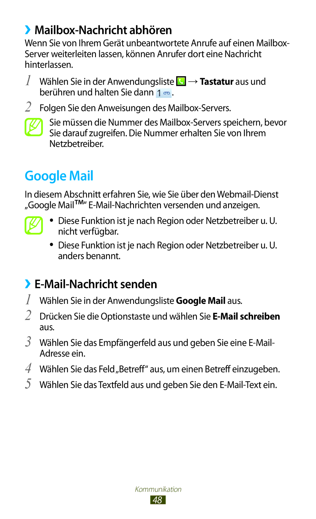 Samsung GT2S5300ZKADBT, GT-S5300ZKAPLS, GT-S5300ZKATUR Google Mail, ››Mailbox-Nachricht abhören, ››E-Mail-Nachricht senden 