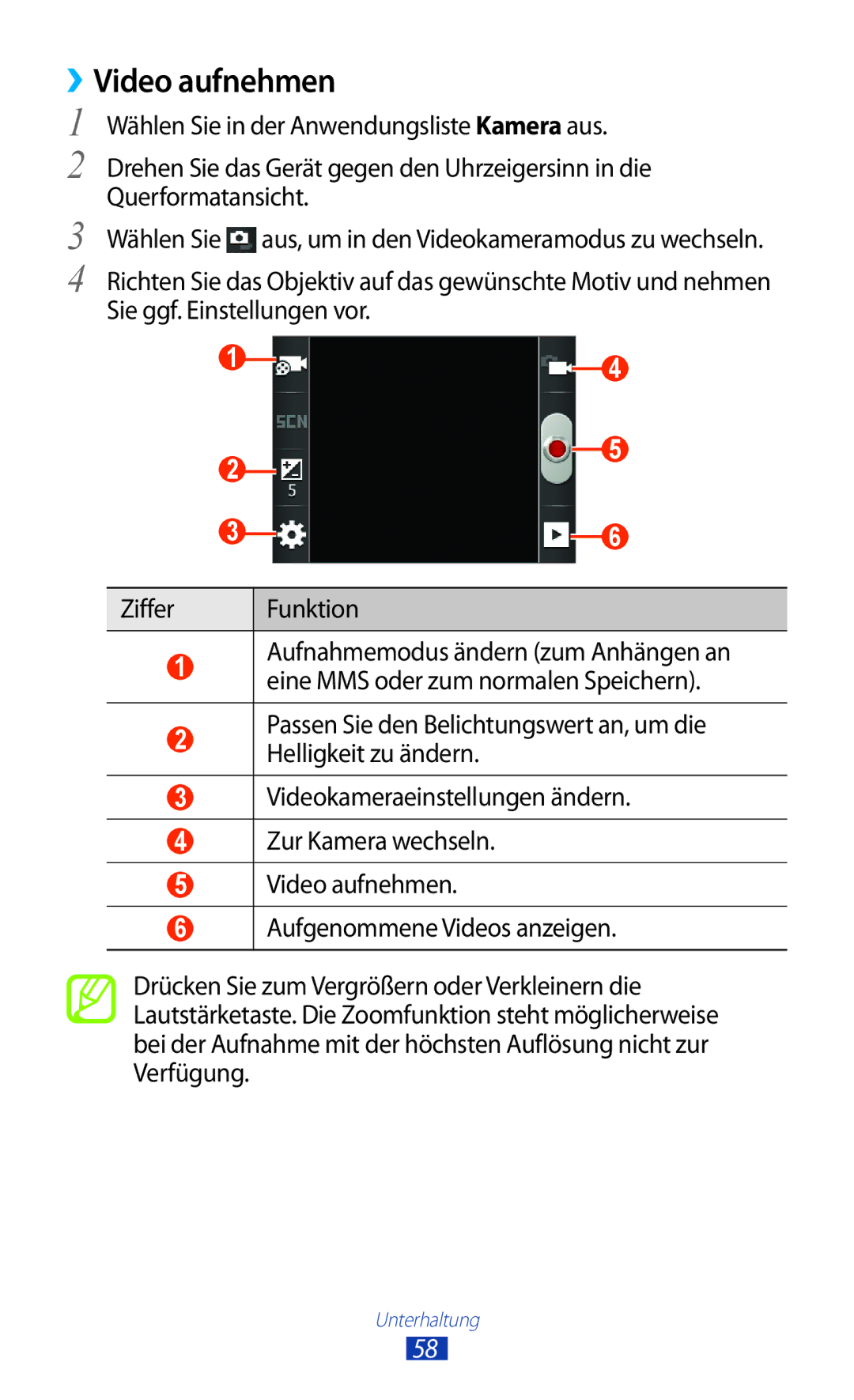 Samsung GT-S5300ZKATUR, GT2S5300ZKADBT, GT-S5300ZKAPLS, GT-S5300ZKAEUR, GT-S5300ZWADBT, GT-S5300ZKADBT manual ››Video aufnehmen 