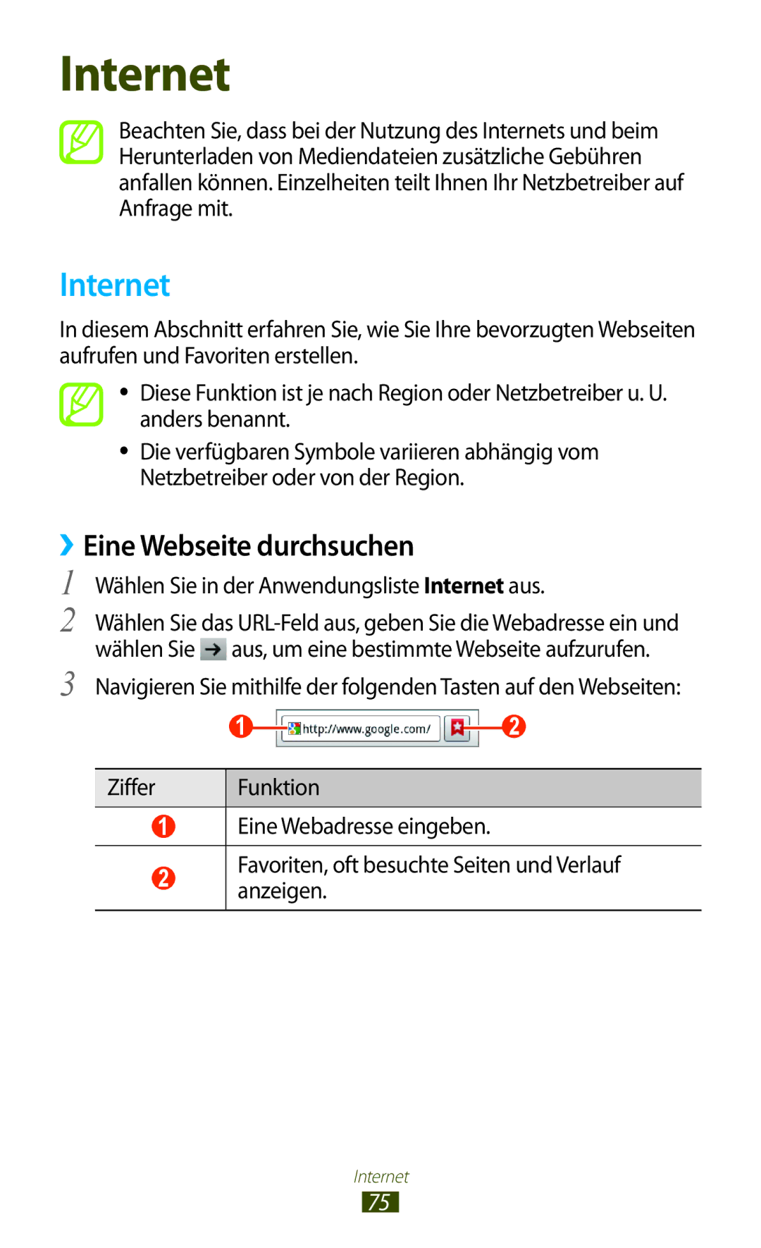 Samsung GT-S5300ZKAEUR, GT2S5300ZKADBT ››Eine Webseite durchsuchen, Wählen Sie in der Anwendungsliste Internet aus 