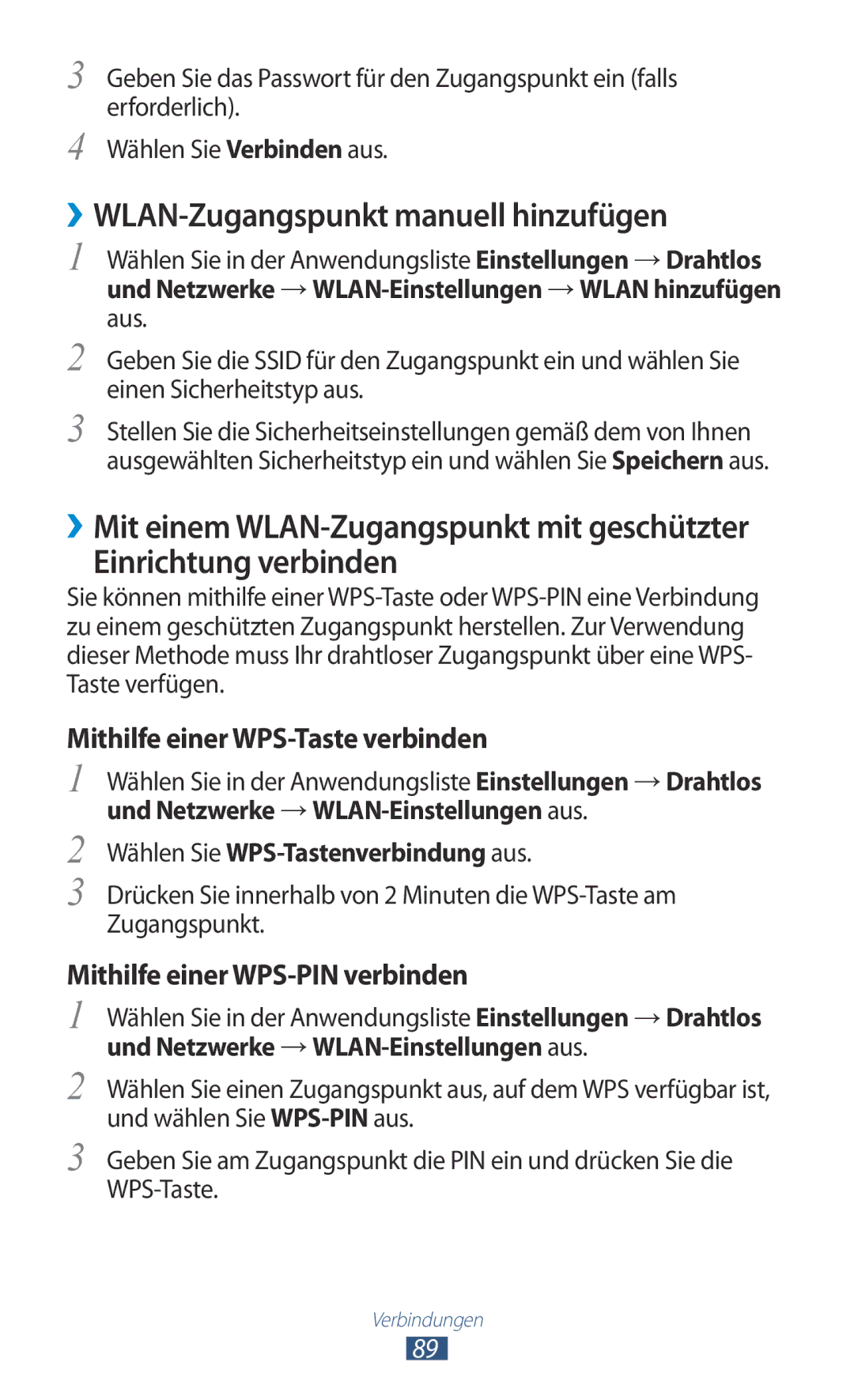 Samsung GT-S5300ZKAPLS ››WLAN-Zugangspunkt manuell hinzufügen, Einrichtung verbinden, Wählen Sie WPS-Tastenverbindung aus 