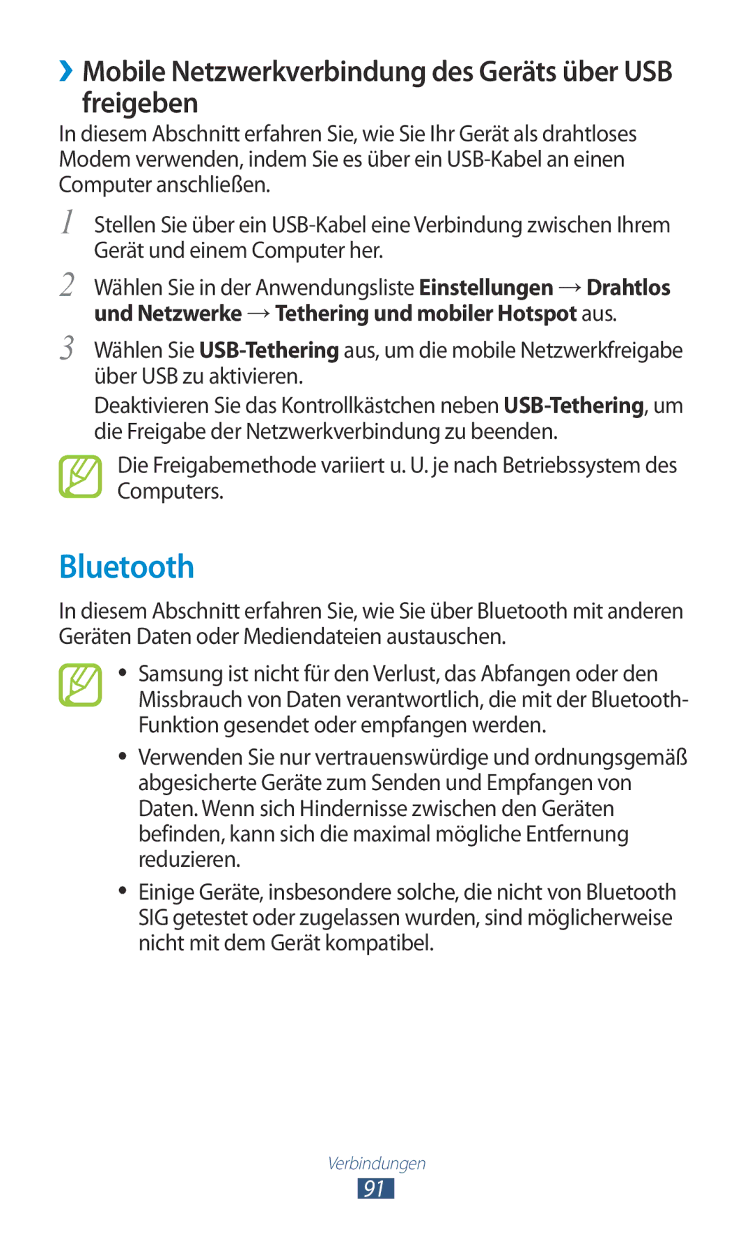 Samsung GT-S5300ZKAEUR, GT2S5300ZKADBT, GT-S5300ZKAPLS Bluetooth, ››Mobile Netzwerkverbindung des Geräts über USB freigeben 