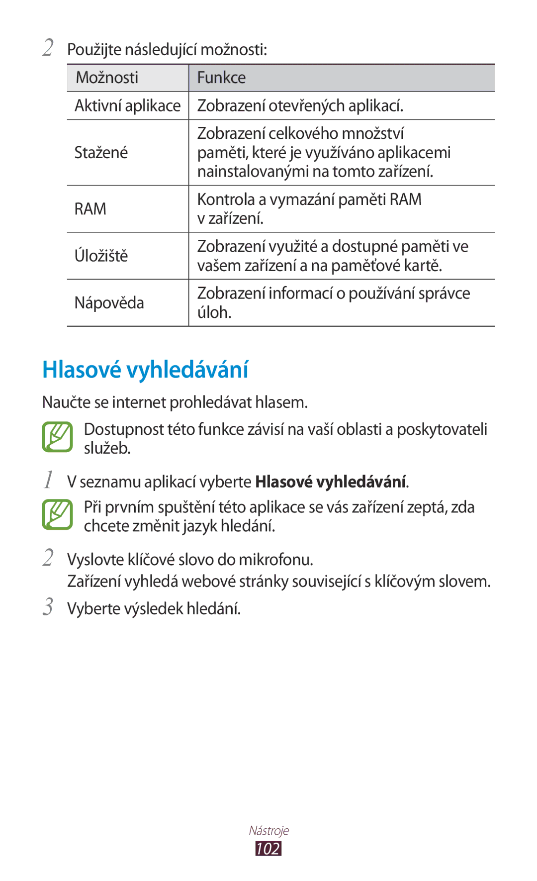 Samsung GT-S5300ZOAXSK, GT2S5300ZKAO2C, GT-S5300ZKAXEZ, GT-S5300ZKAXSK, GT2S5300ZWAXSK manual Hlasové vyhledávání, 102 