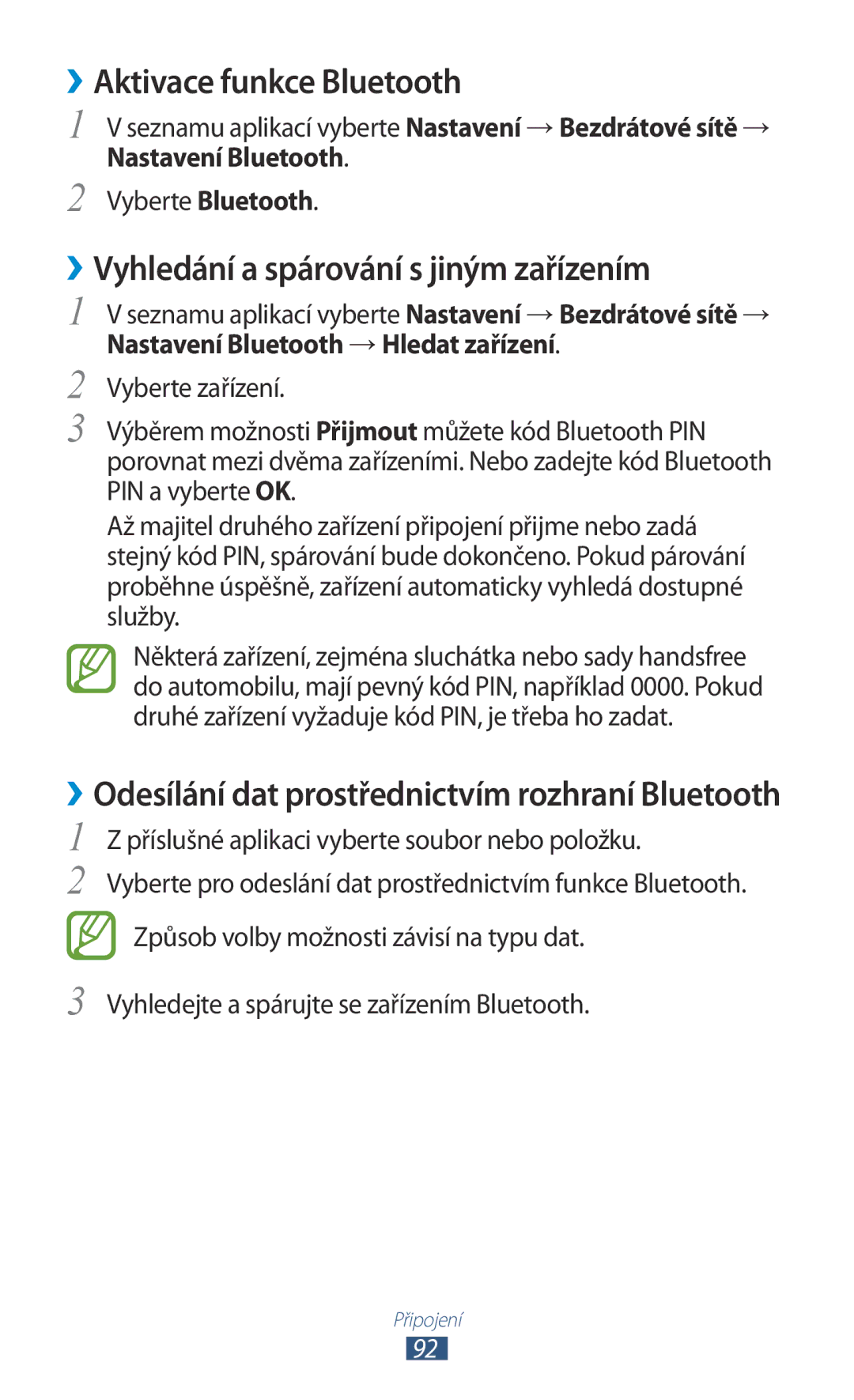 Samsung GT-S5300ZKAXSK, GT2S5300ZKAO2C manual ››Aktivace funkce Bluetooth, ››Vyhledání a spárování s jiným zařízením 