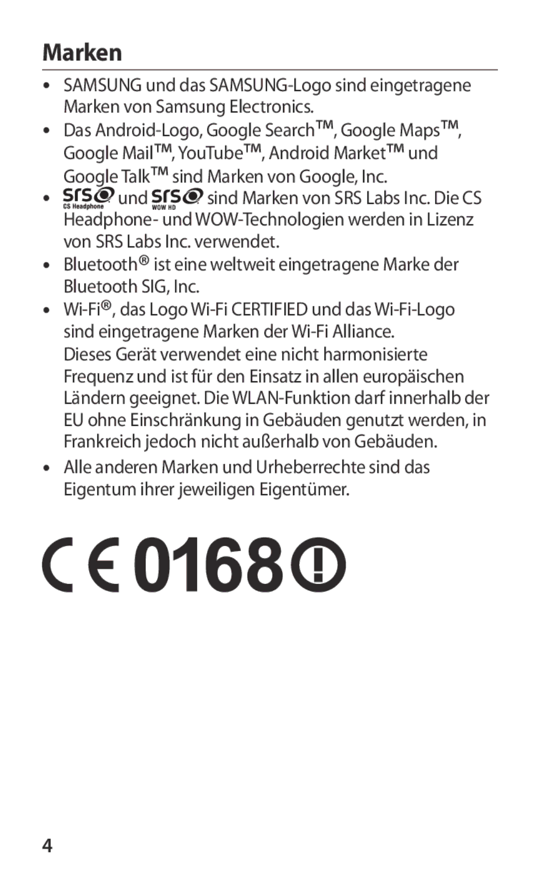 Samsung GT-S5369MASCYV, GT2S5369MAAVDR, GT-S5369MAAVDR manual Marken 