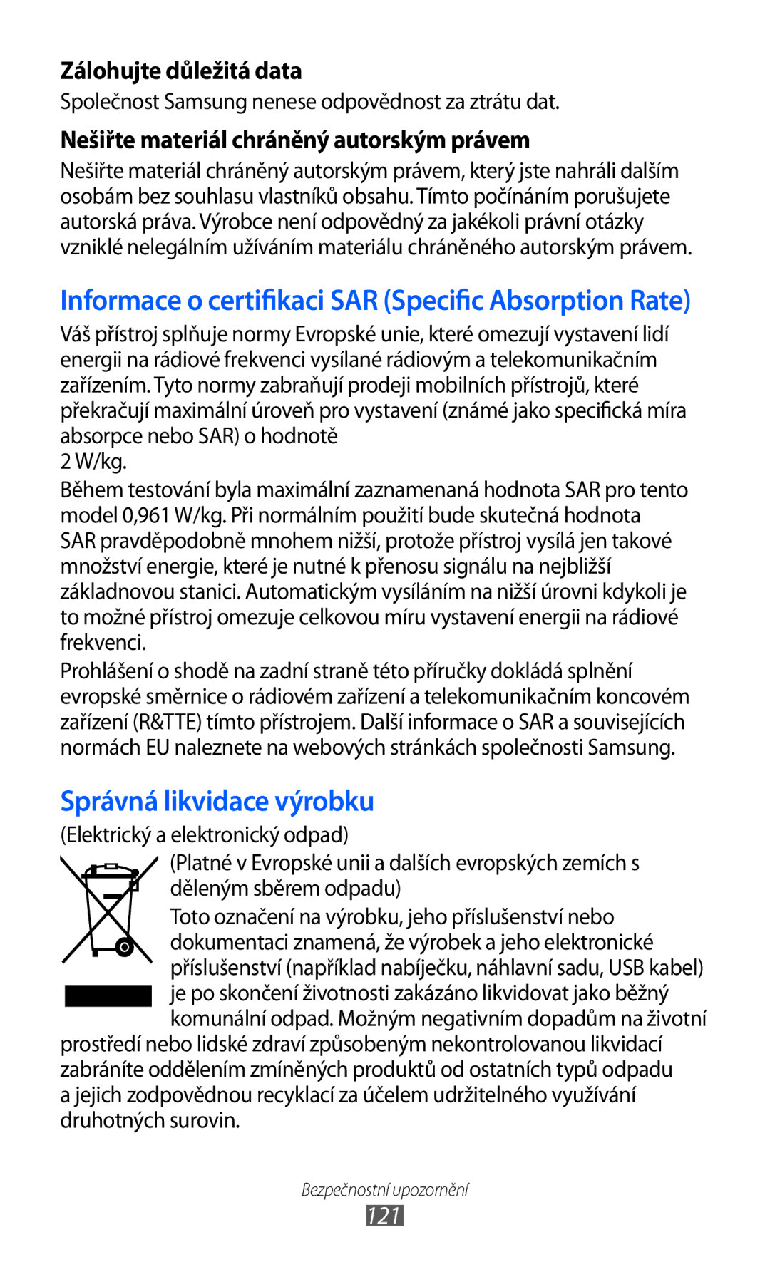 Samsung GT2S5570AAAXEZ, GT2S5570CWAXEZ, GT-S5570MAAXSK, GT-S5570EGAXSK, GT-S5570AAAXEZ manual Správná likvidace výrobku 