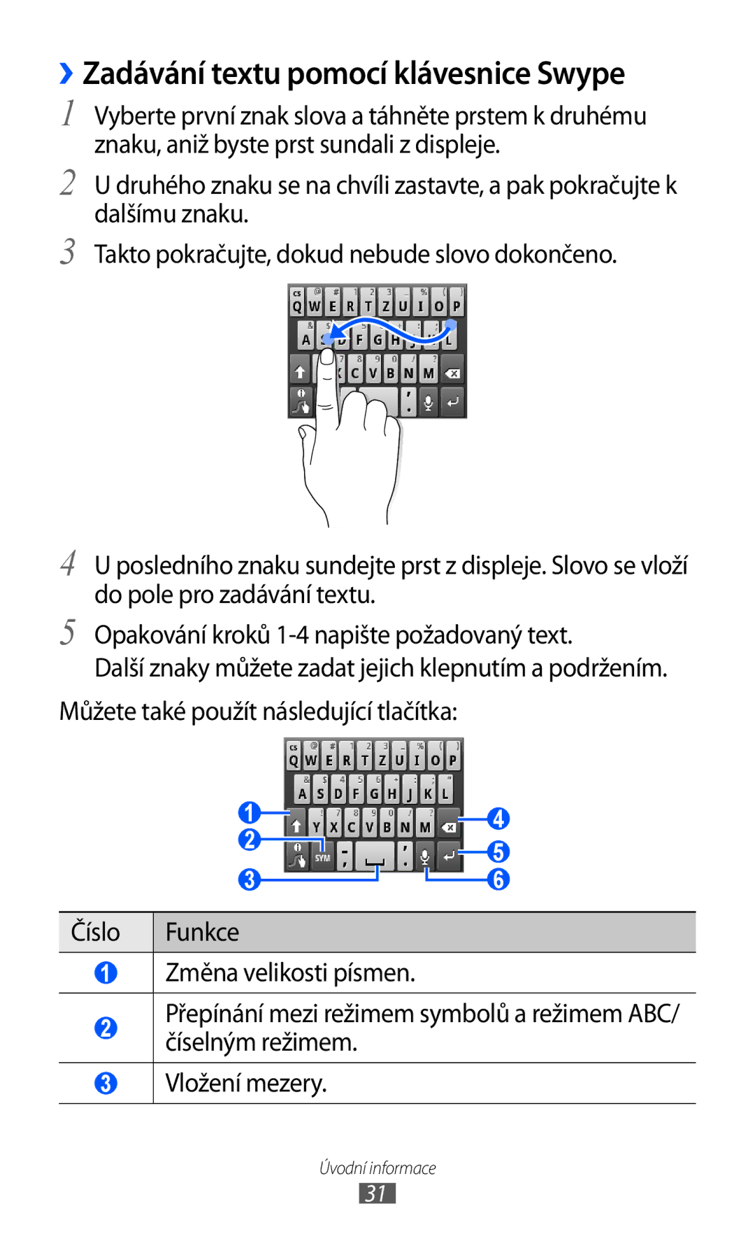 Samsung GT-S5570EGAVDC, GT2S5570CWAXEZ, GT2S5570AAAXEZ, GT-S5570MAAXSK manual ››Zadávání textu pomocí klávesnice Swype 