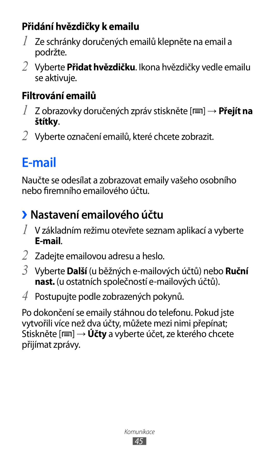 Samsung GT-S5570AAAVDC, GT2S5570CWAXEZ, GT2S5570AAAXEZ, GT-S5570MAAXSK manual Mail, ››Nastavení emailového účtu, Štítky 