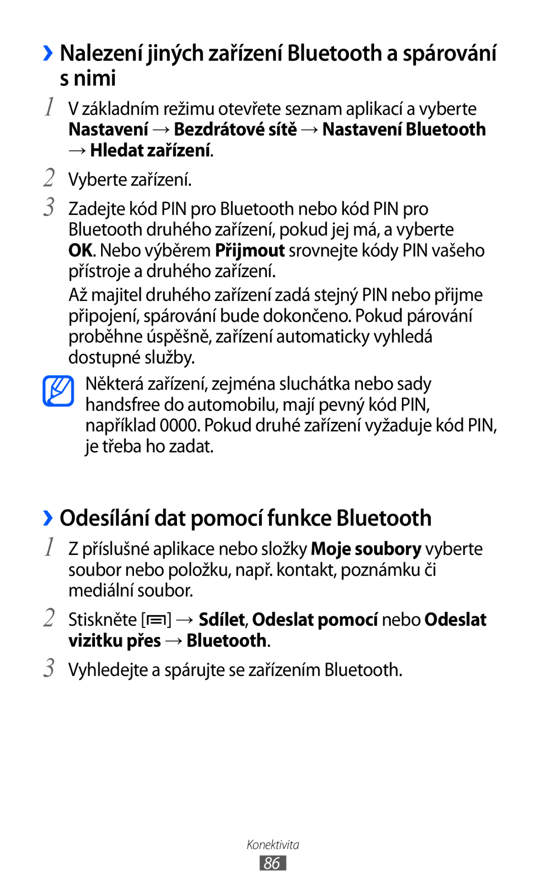 Samsung GT-S5570AAAORS, GT2S5570CWAXEZ, GT2S5570AAAXEZ, GT-S5570MAAXSK manual Nimi, ››Odesílání dat pomocí funkce Bluetooth 