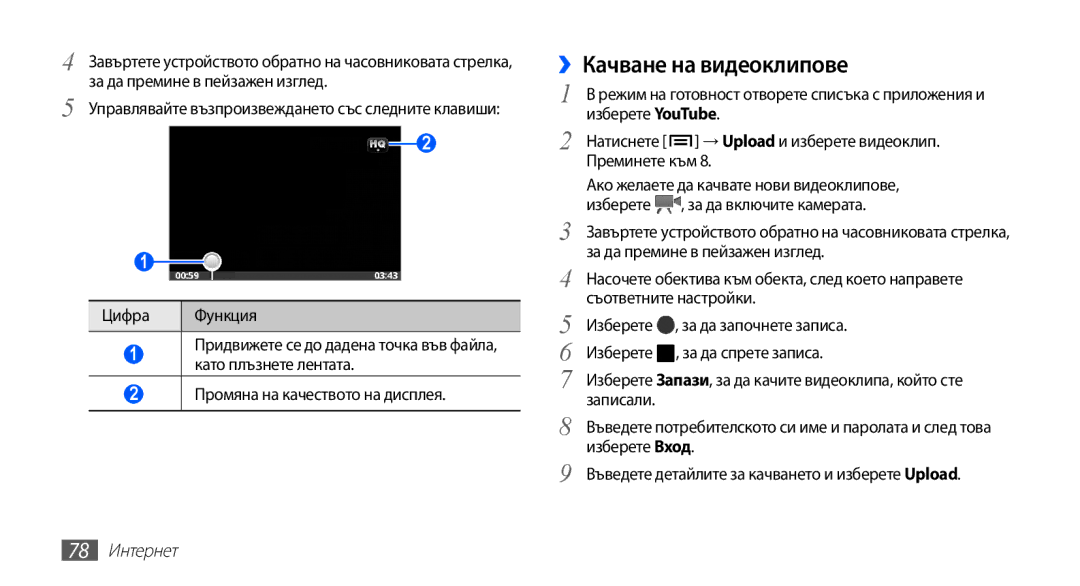 Samsung GT2S5660SWAMTL, GT2S5660DSAMTL, GT-S5660SWAMTL, GT-S5660SWAVVT, GT2S5660DSABGL ››Качване на видеоклипове, 78 Интернет 