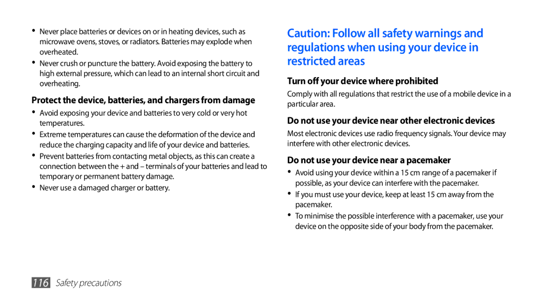 Samsung GT-S5830RWIJED, GT2S5830OKIDBT, GT-S5830OKITPH, GT-S5830OKIITV, GT-S5830RWIDTM Turn off your device where prohibited 