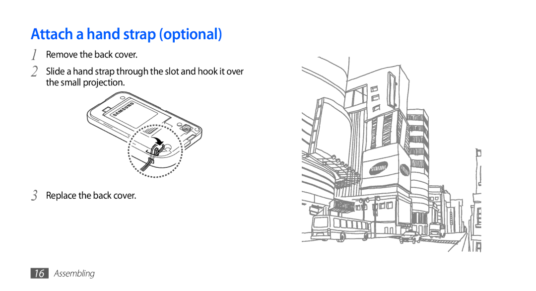Samsung GT-S5830OKIATO, GT2S5830OKIDBT, GT-S5830OKITPH, GT-S5830OKIITV manual Attach a hand strap optional, Small projection 