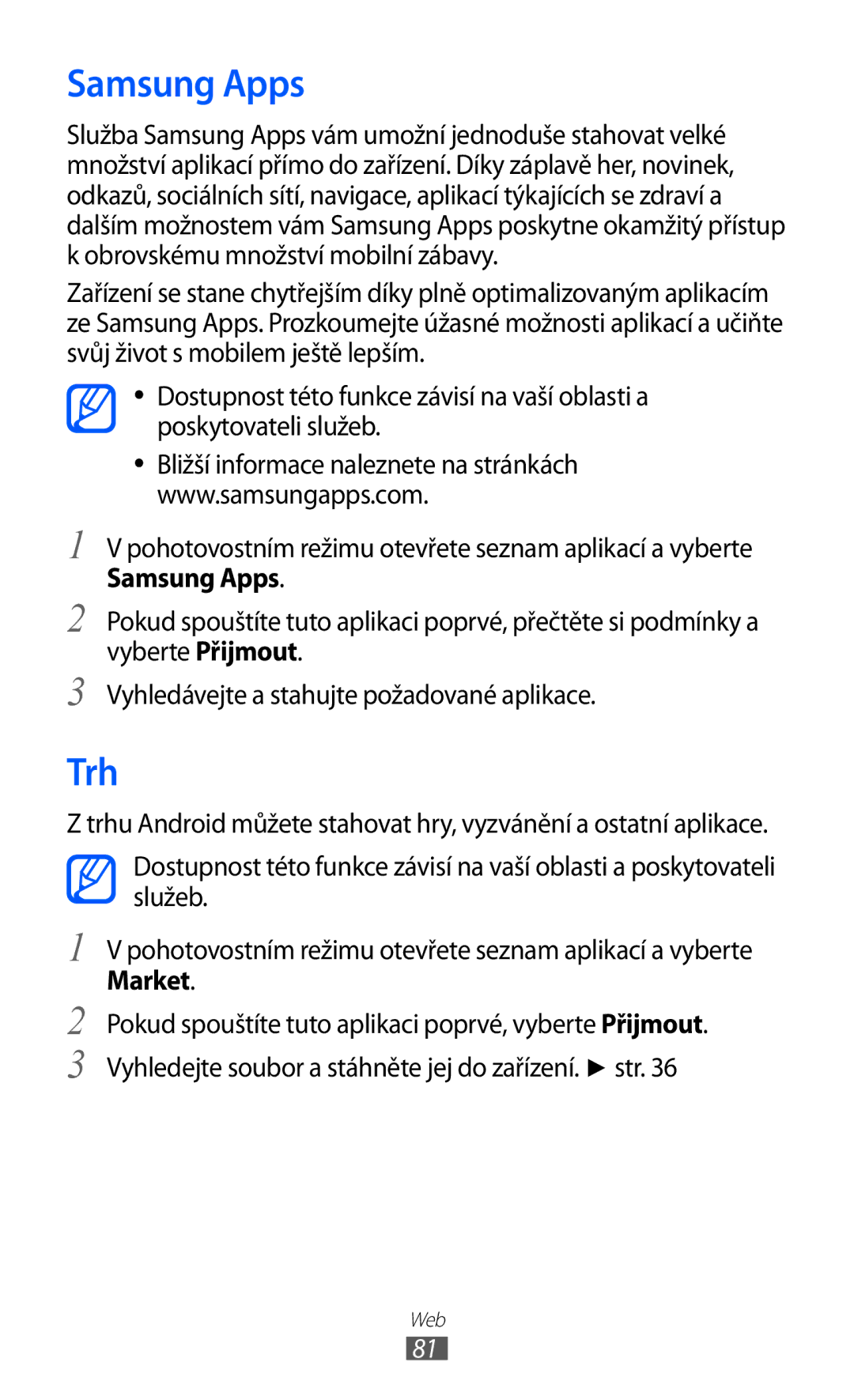 Samsung GT-S5839UWITMS, GT2S5839OKITMZ, GT-S5839OKITMZ, GT-S5839OKITMS, GT-S5839OKIVDC, GT2S5839OKIVDC manual Samsung Apps, Trh 