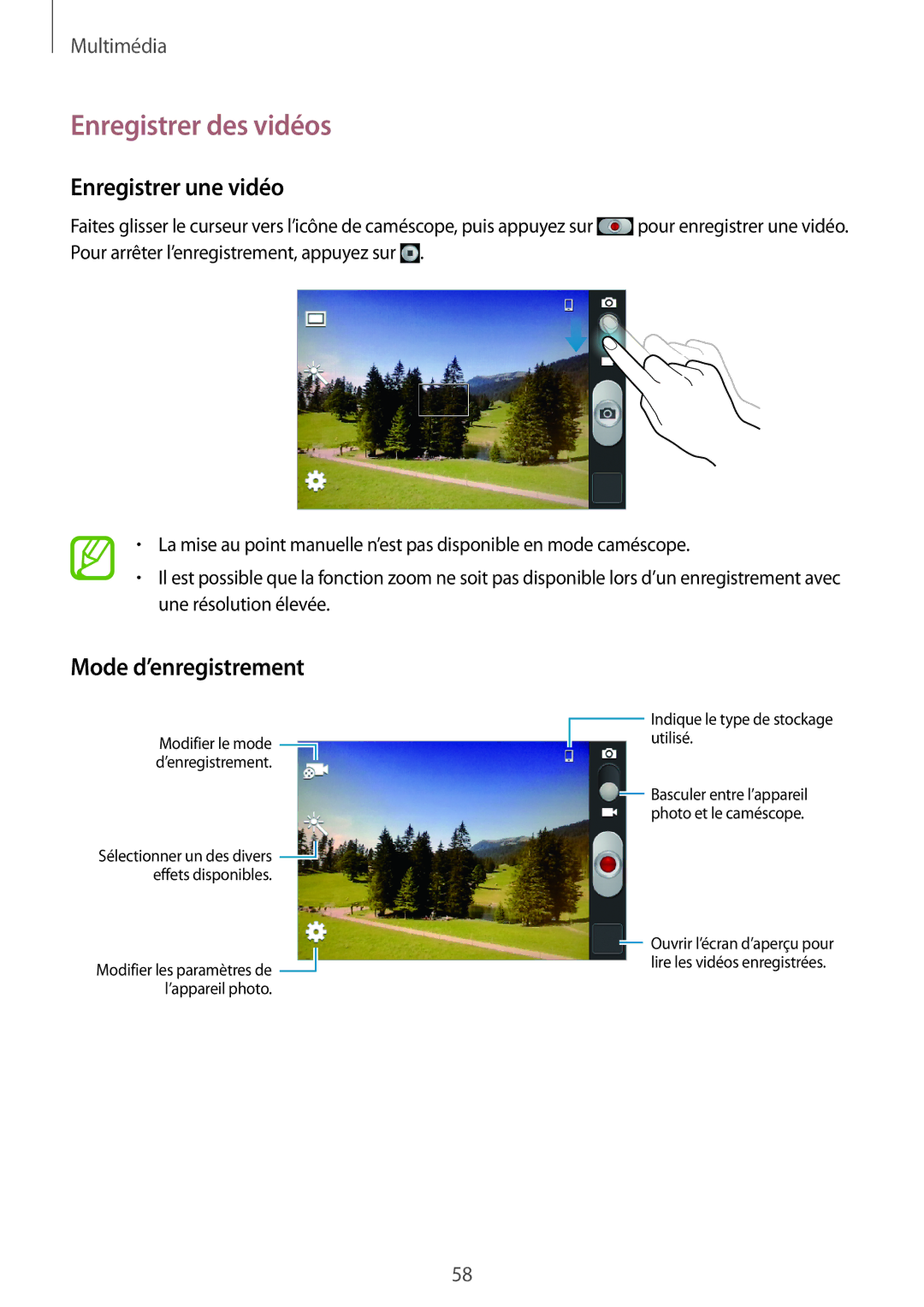 Samsung GT2S6312WRABGL, GT2S6312DBABGL, GT2S6312ZWABGL Enregistrer des vidéos, Enregistrer une vidéo, Mode d’enregistrement 