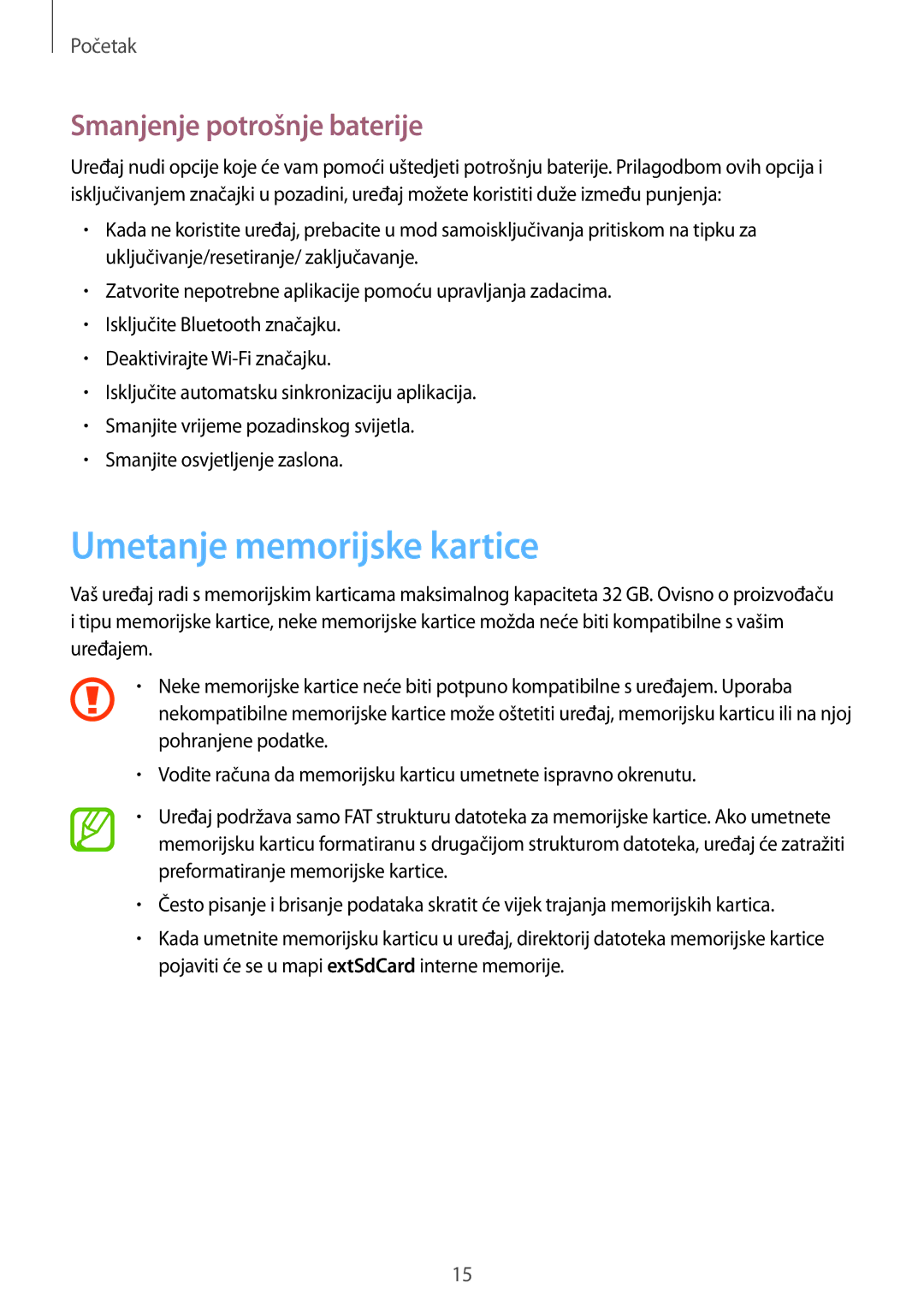 Samsung GT-S6810MBNCRO, GT2S6810PWNCRO, GT-S6810MBNSEE manual Umetanje memorijske kartice, Smanjenje potrošnje baterije 