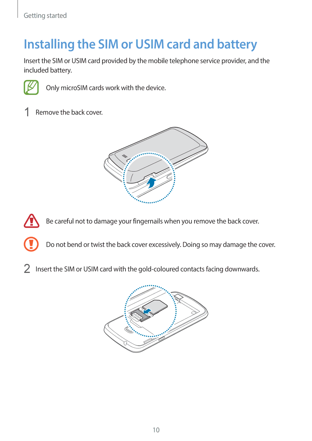 Samsung GT-S7390MKADBT, GT2S7390MKADBT, GT-S7390RWATUR, GT-S7390RWATMN manual Installing the SIM or Usim card and battery 