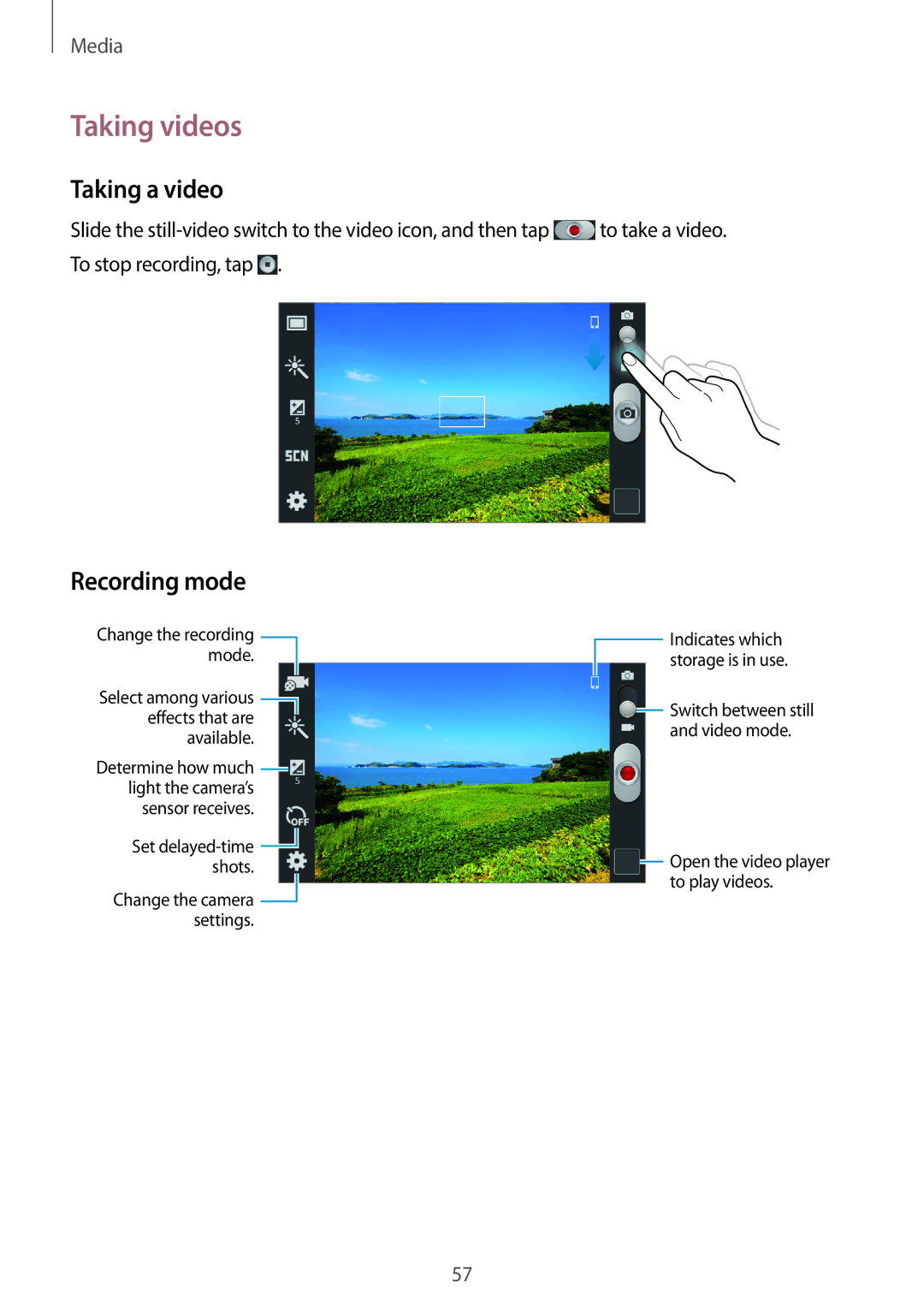 Samsung GT-S7390WRANEE, GT2S7390MKADBT, GT-S7390RWATUR, GT-S7390RWATMN manual Taking videos, Taking a video, Recording mode 