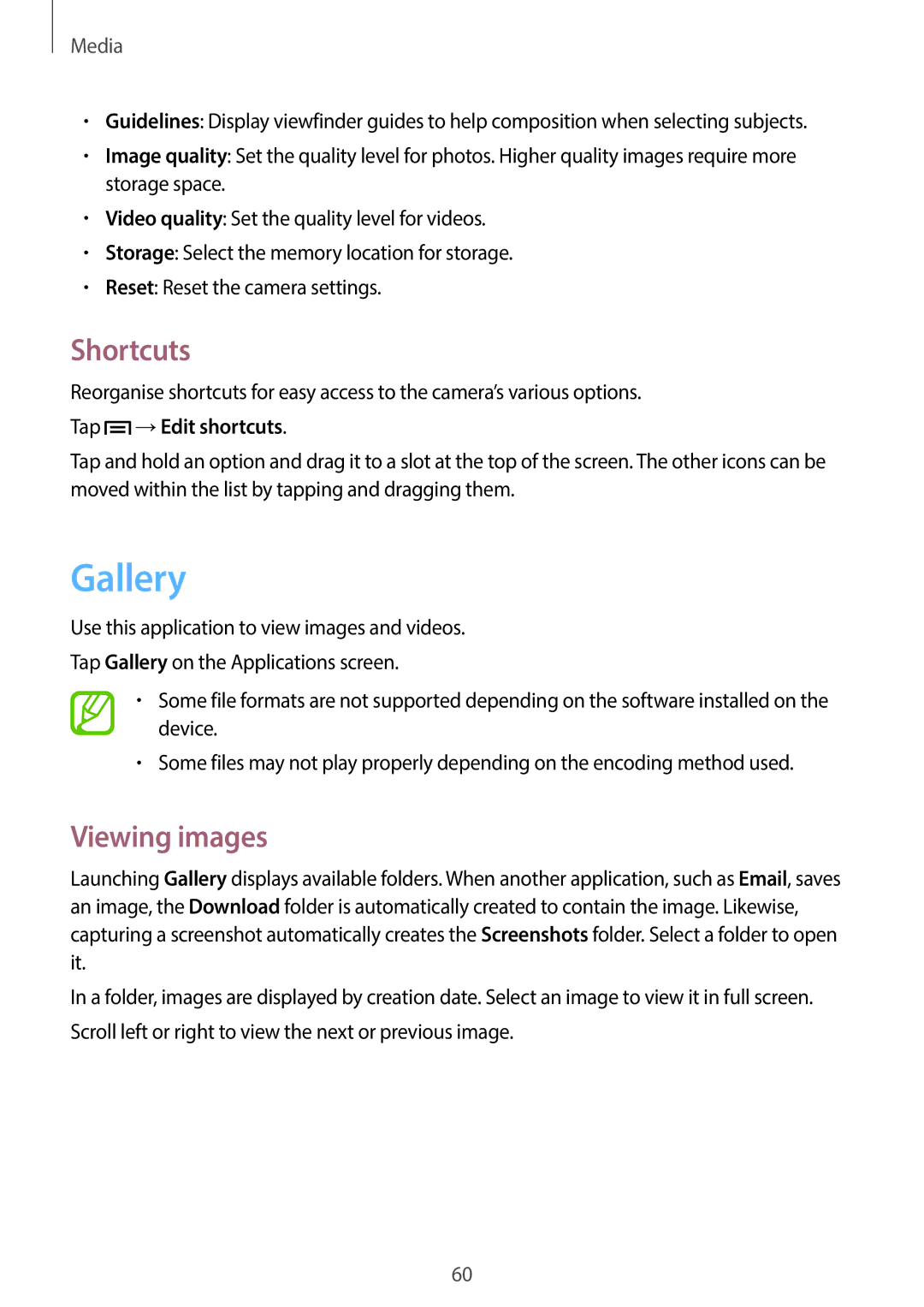 Samsung GT-S7390MKAILO, GT2S7390MKADBT, GT-S7390RWATUR manual Gallery, Shortcuts, Viewing images, Tap →Edit shortcuts 