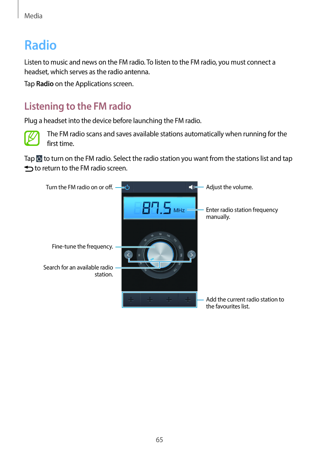 Samsung GT-S7390WRASER, GT2S7390MKADBT, GT-S7390RWATUR, GT-S7390RWATMN, GT-S7390MKATMN manual Radio, Listening to the FM radio 