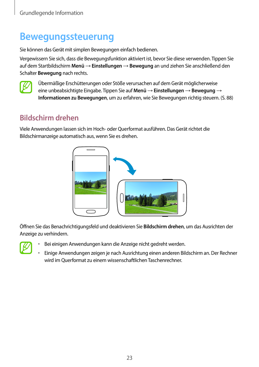 Samsung GT-S7390MKATUR, GT2S7390MKADBT, GT-S7390RWATUR, GT-S7390RWATMN, GT-S7390MKATMN Bewegungssteuerung, Bildschirm drehen 