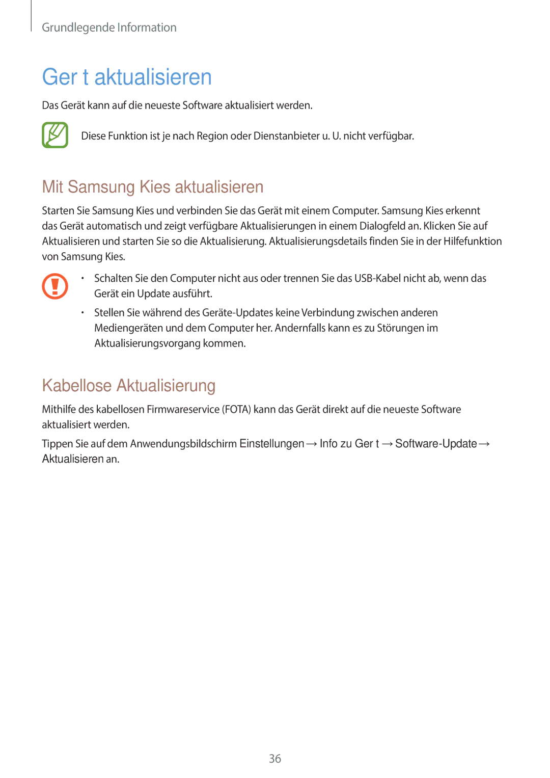 Samsung GT-S7390MKAXEO, GT2S7390MKADBT manual Gerät aktualisieren, Mit Samsung Kies aktualisieren, Kabellose Aktualisierung 