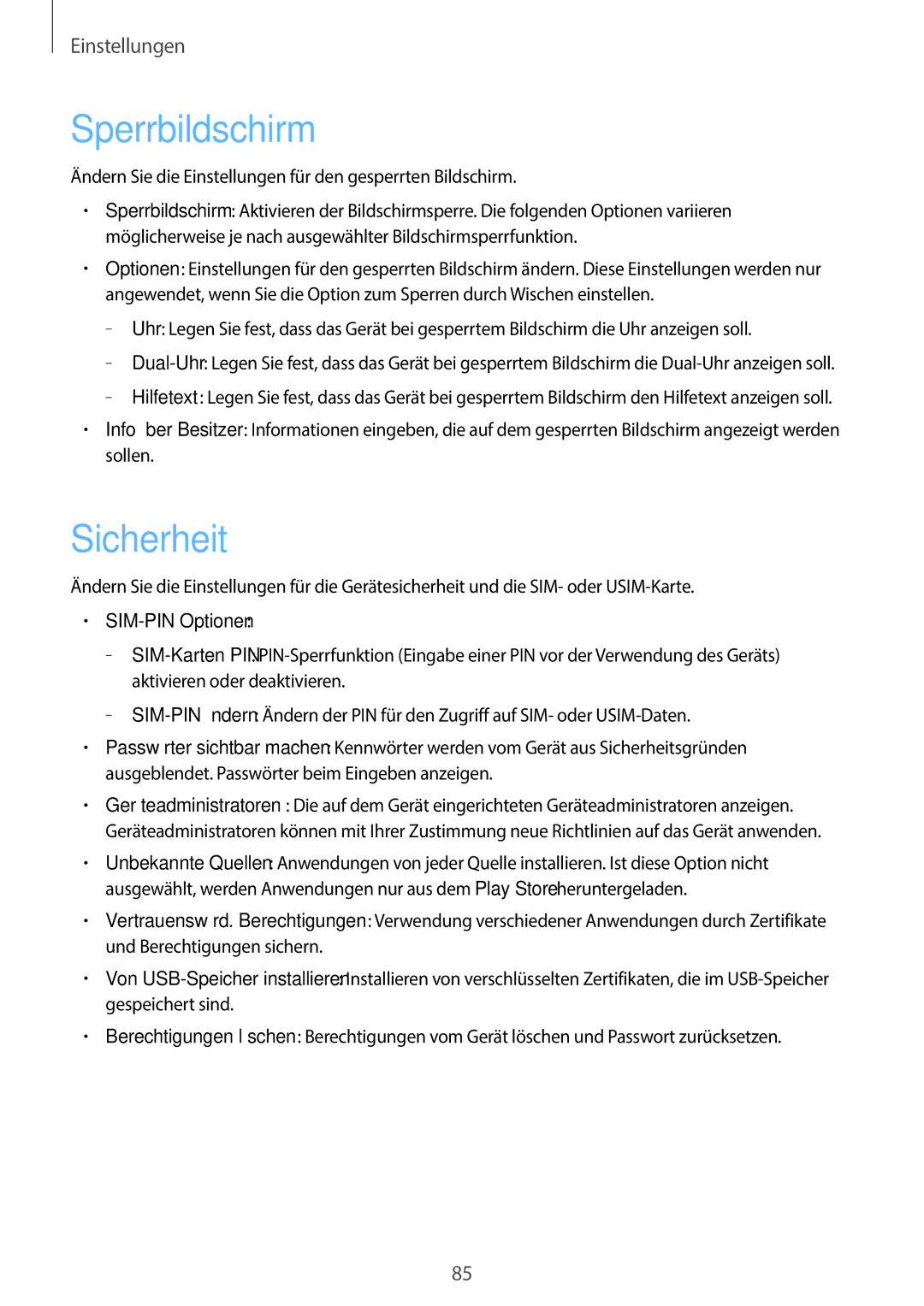 Samsung GT-S7390RWATUR, GT2S7390MKADBT, GT-S7390RWATMN, GT-S7390MKATMN manual Sperrbildschirm, Sicherheit, SIM-PIN Optionen 