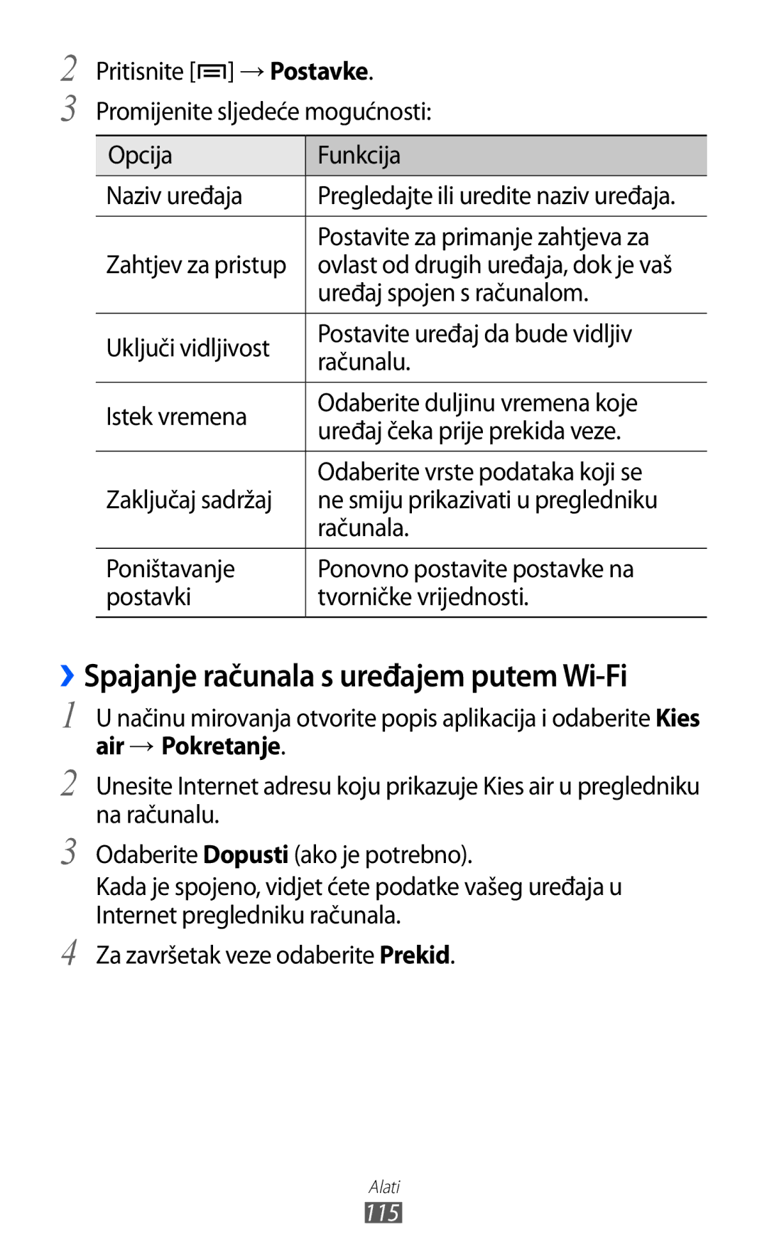 Samsung GT-S7500CWATWO ››Spajanje računala s uređajem putem Wi-Fi, Postavite za primanje zahtjeva za, Zahtjev za pristup 