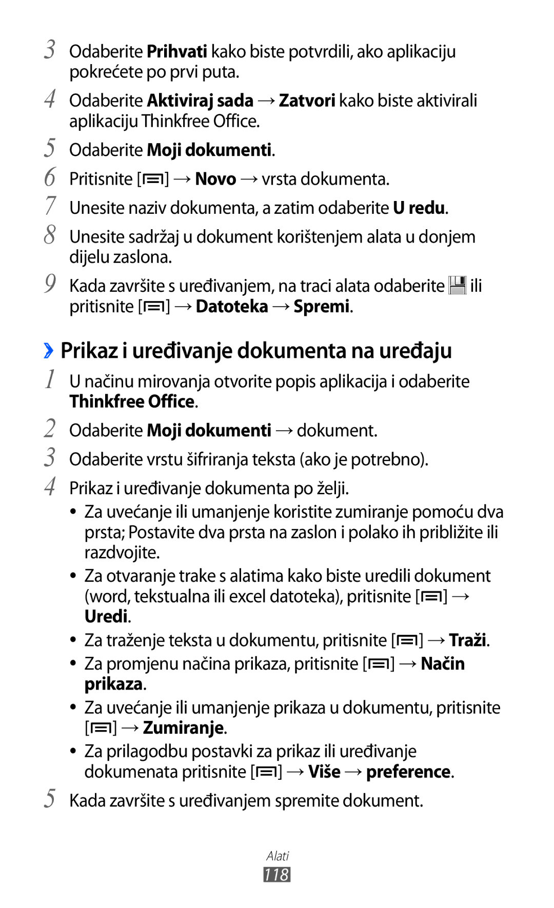 Samsung GT2S7500CWATWO manual ››Prikaz i uređivanje dokumenta na uređaju, Kada završite s uređivanjem spremite dokument 