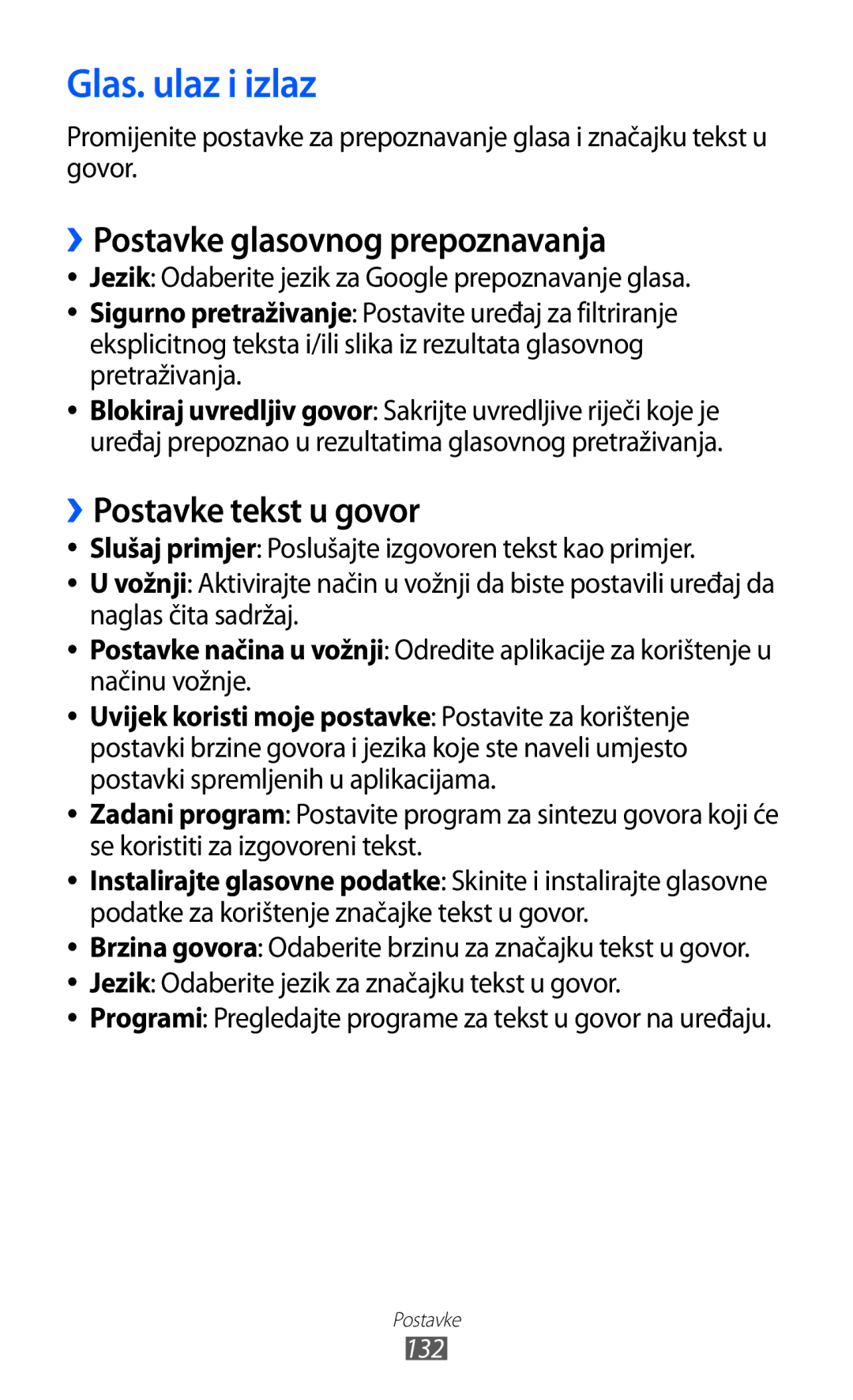 Samsung GT2S7500ABAVIP, GT-S7500CWATWO Glas. ulaz i izlaz, ››Postavke glasovnog prepoznavanja, ››Postavke tekst u govor 