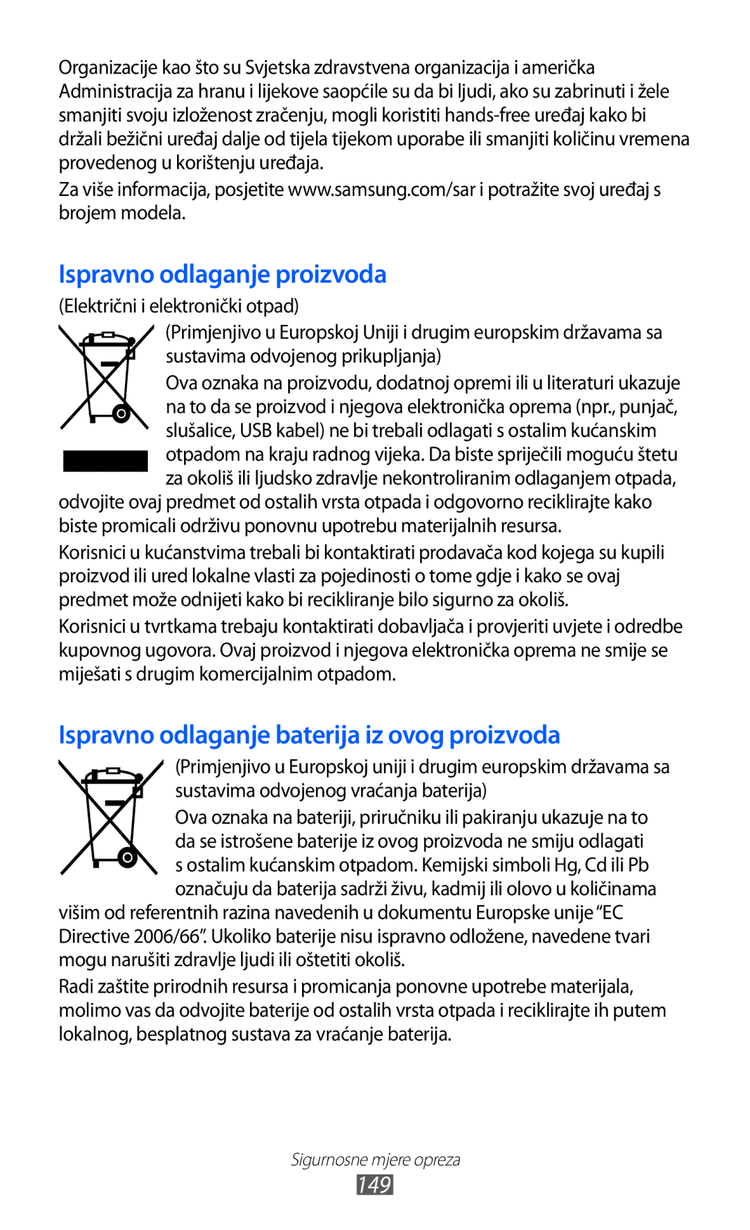 Samsung GT-S7500ABATWO, GT2S7500ABAVIP, GT-S7500CWATWO, GT2S7500ABATWO, GT-S7500ABAVIP manual Ispravno odlaganje proizvoda 