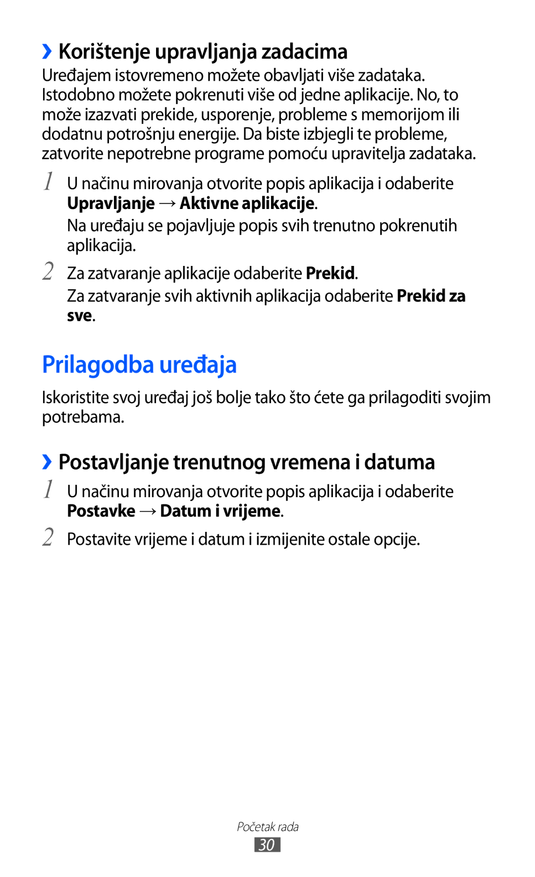 Samsung GT2S7500ABAVIP Prilagodba uređaja, ››Korištenje upravljanja zadacima, ››Postavljanje trenutnog vremena i datuma 