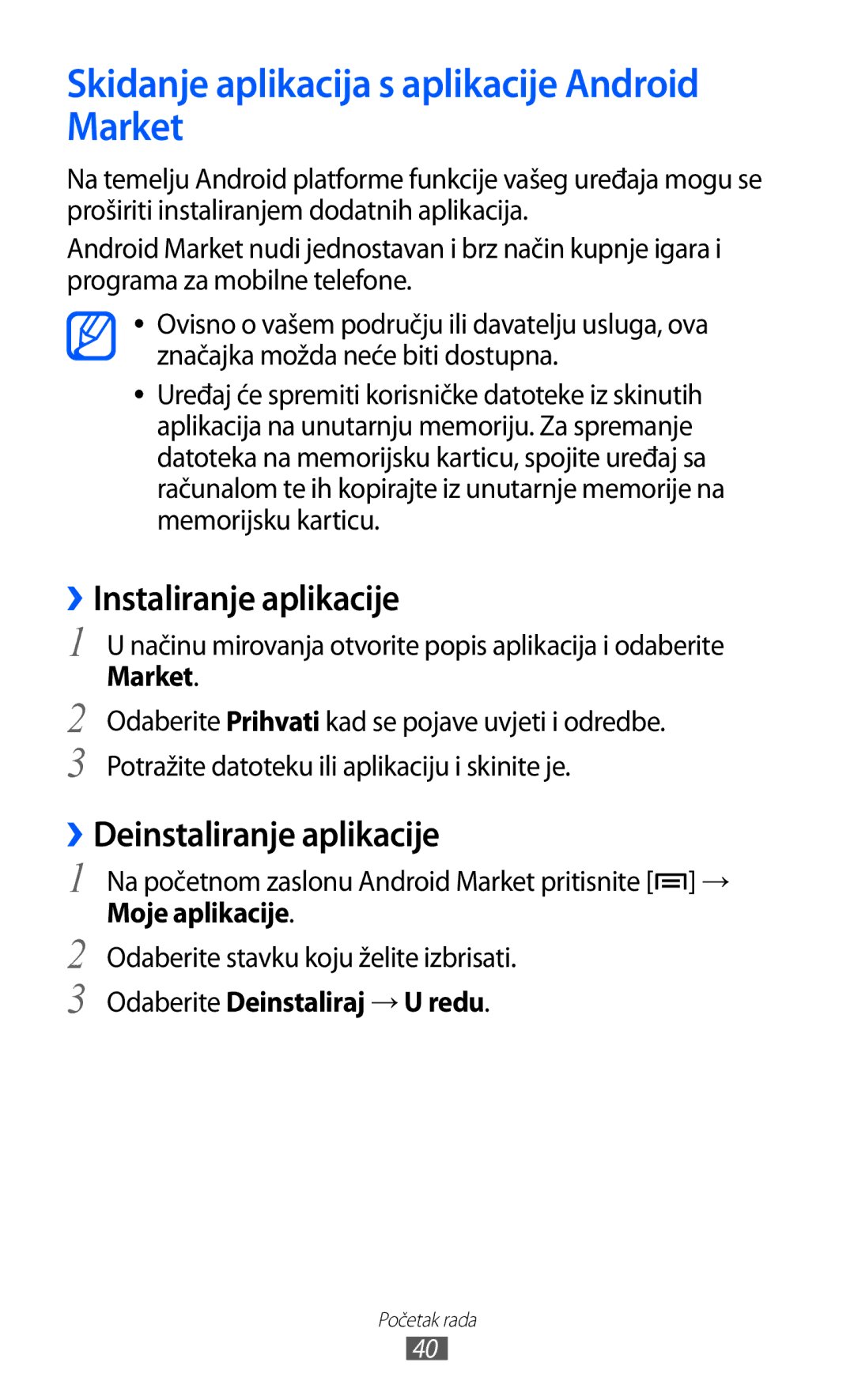 Samsung GT2S7500CWATWO, GT2S7500ABAVIP manual Skidanje aplikacija s aplikacije Android Market, ››Instaliranje aplikacije 