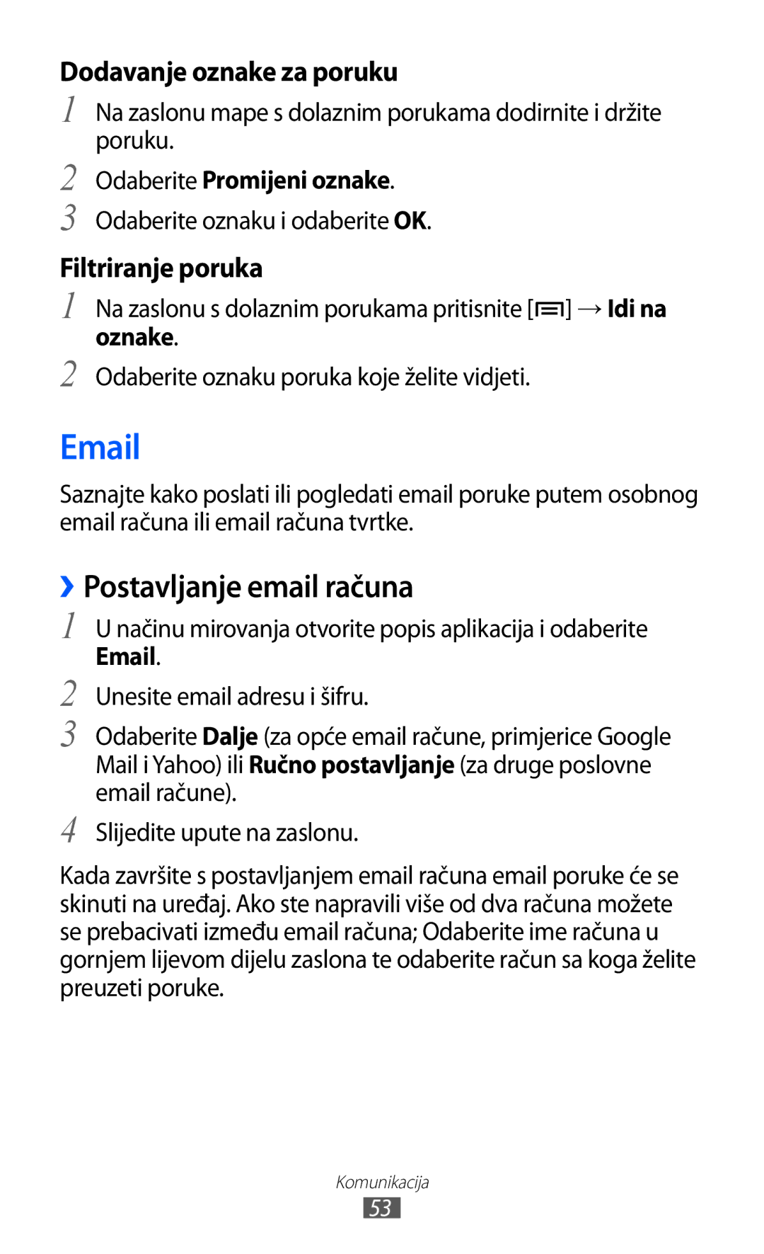 Samsung GT-S7500ABATWO ››Postavljanje email računa, Odaberite Promijeni oznake, Odaberite oznaku i odaberite OK, Oznake 