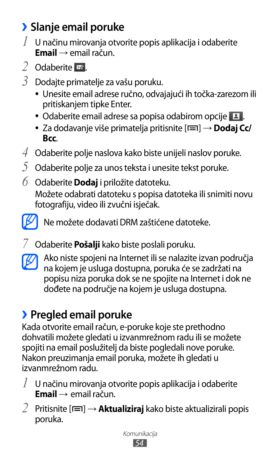 Samsung GT2S7500ABAVIP, GT-S7500CWATWO, GT2S7500ABATWO, GT-S7500ABAVIP, GT2S7500CWATWO manual ››Pregled email poruke, Bcc 