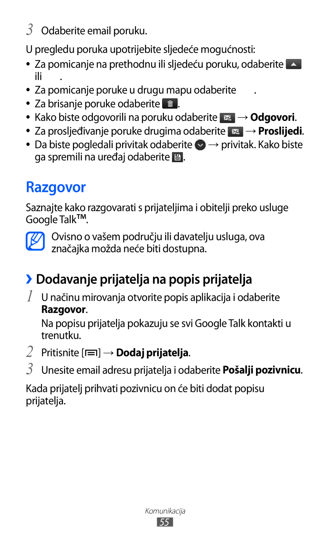 Samsung GT-S7500CWATWO, GT2S7500ABAVIP Razgovor, ››Dodavanje prijatelja na popis prijatelja, Pritisnite → Dodaj prijatelja 