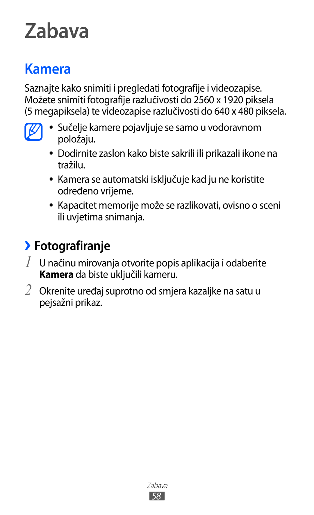 Samsung GT2S7500CWATWO, GT2S7500ABAVIP, GT-S7500CWATWO, GT2S7500ABATWO, GT-S7500ABAVIP manual Zabava, Kamera, ››Fotografiranje 