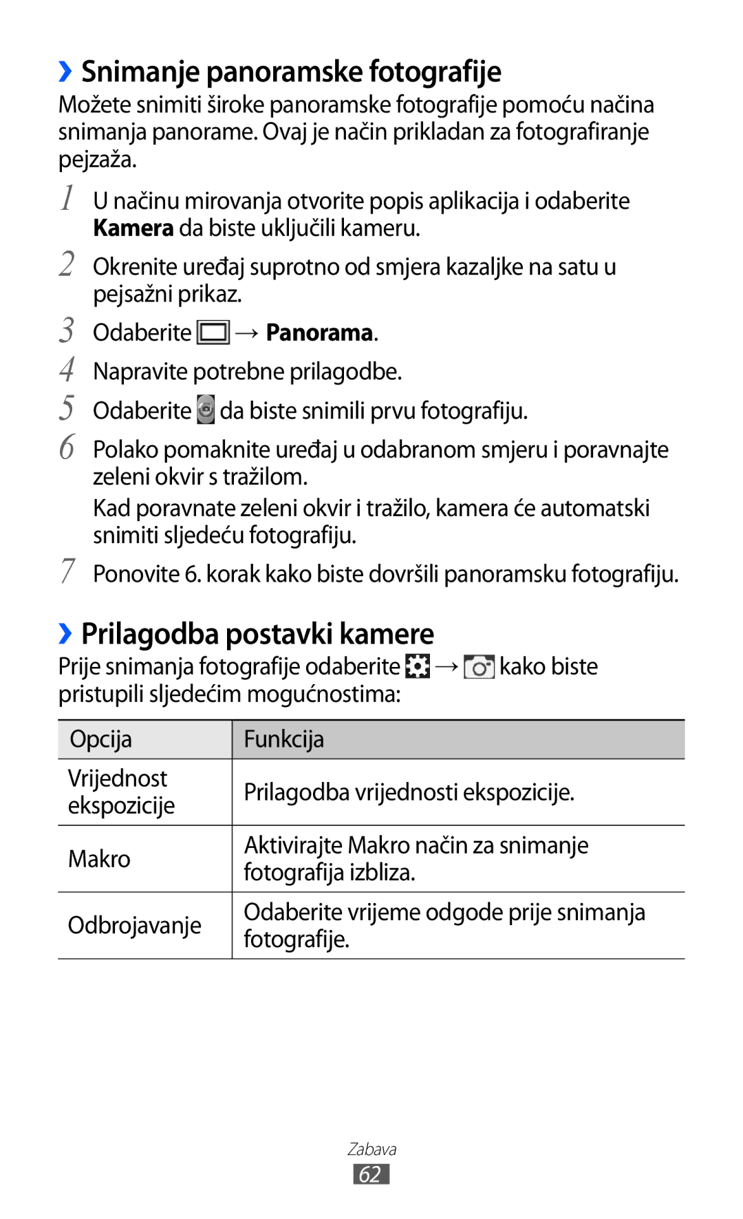 Samsung GT2S7500ABATWO, GT2S7500ABAVIP manual ››Snimanje panoramske fotografije, ››Prilagodba postavki kamere, Fotografije 