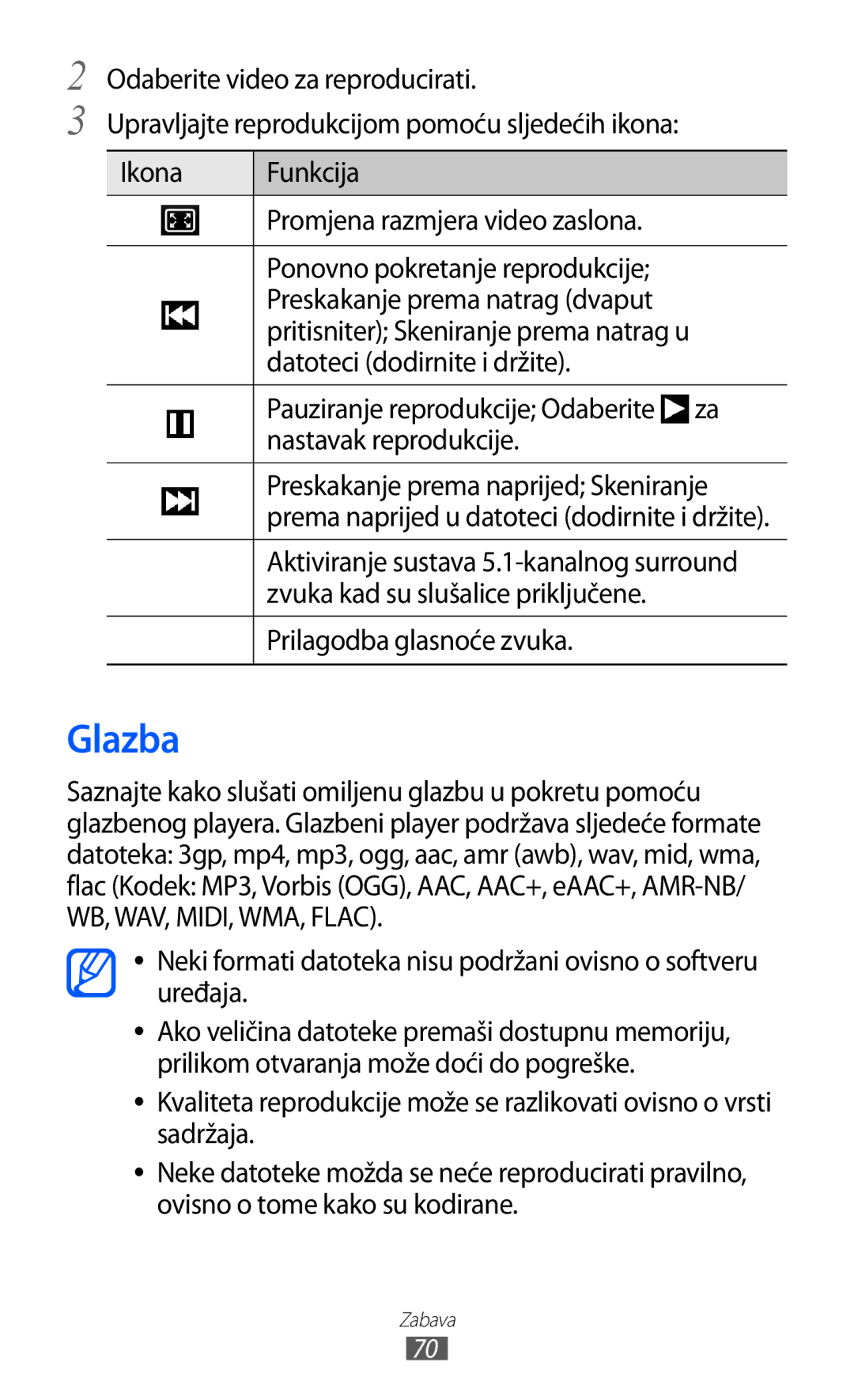 Samsung GT2S7500CWATWO, GT2S7500ABAVIP manual Glazba, Zvuka kad su slušalice priključene, Prilagodba glasnoće zvuka 