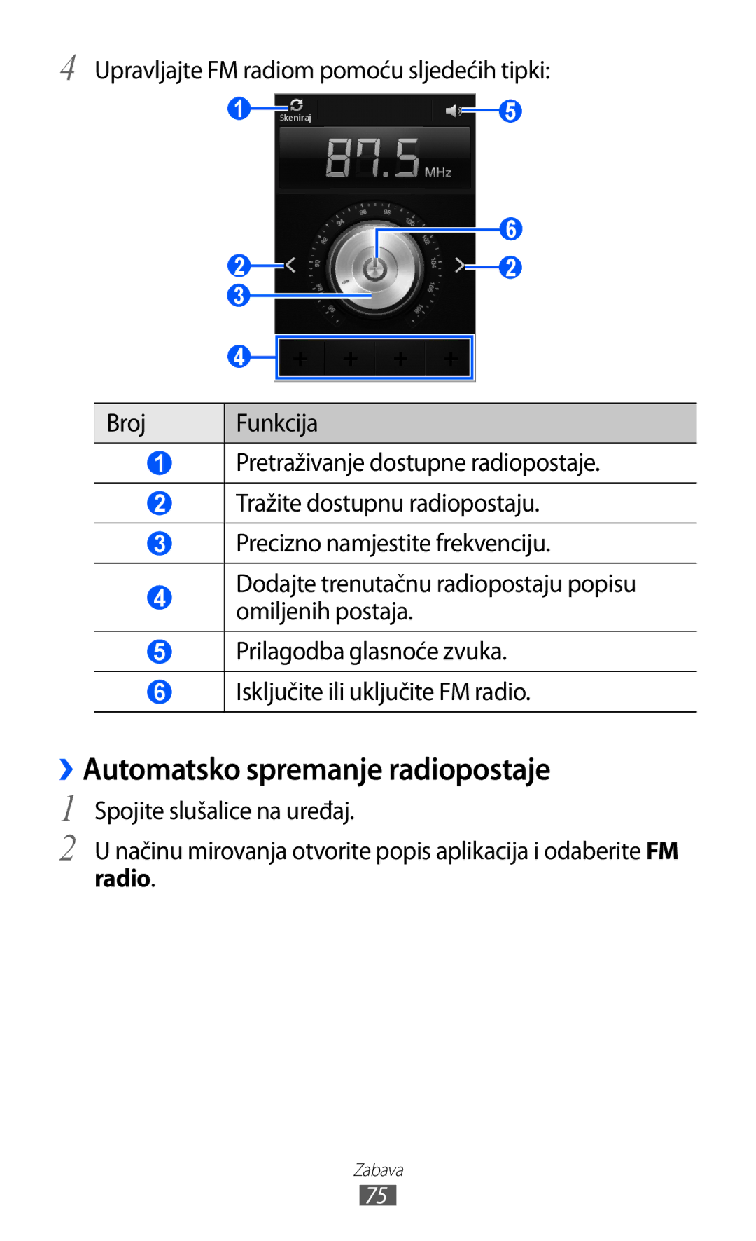 Samsung GT-S7500ABAVIP, GT2S7500ABAVIP, GT-S7500CWATWO, GT2S7500ABATWO manual ››Automatsko spremanje radiopostaje, Radio 