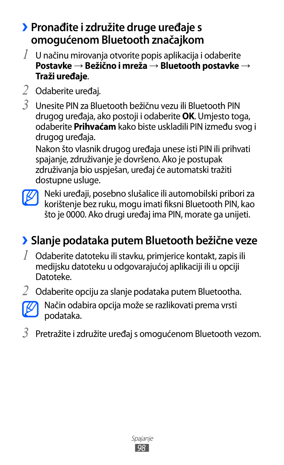 Samsung GT2S7500ABATWO, GT2S7500ABAVIP, GT-S7500CWATWO, GT-S7500ABAVIP manual ››Slanje podataka putem Bluetooth bežične veze 