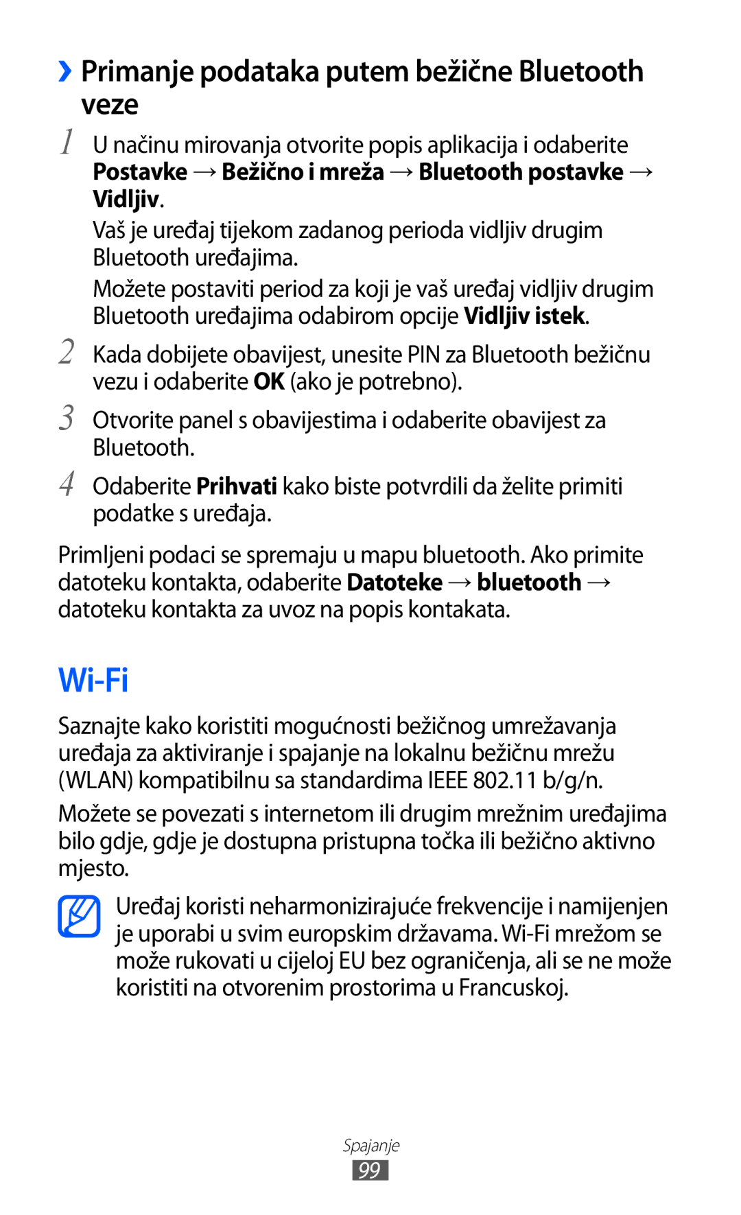 Samsung GT-S7500ABAVIP, GT2S7500ABAVIP, GT-S7500CWATWO manual Wi-Fi, ››Primanje podataka putem bežične Bluetooth veze 