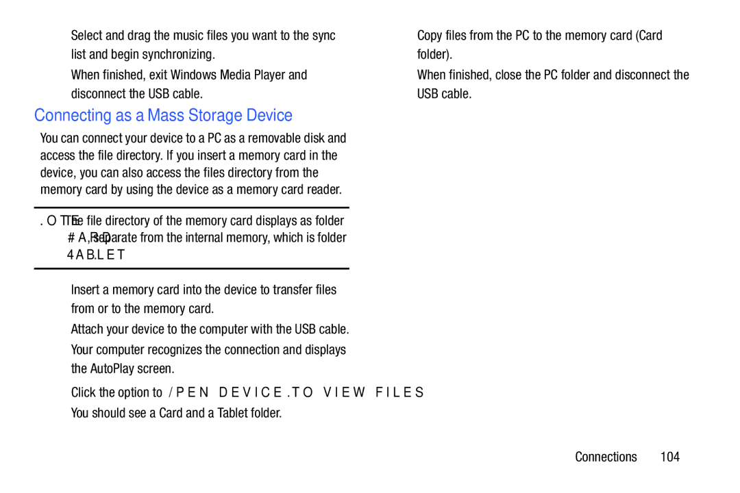 Samsung GT-N5110, GTN5110NKYXAR, 8 0 Brown Black, 8 0 White user manual Connecting as a Mass Storage Device 