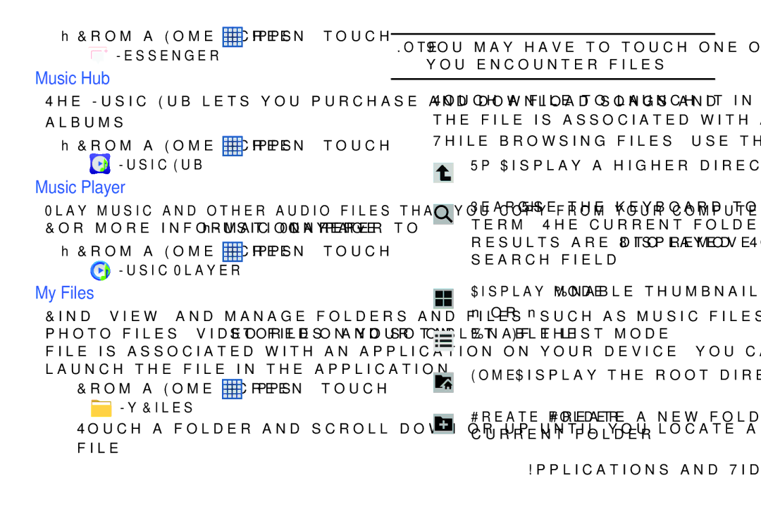 Samsung GT-N5110, GTN5110NKYXAR, 8 0 White Music Hub, My Files, Create folder Create a new folder in the current folder 